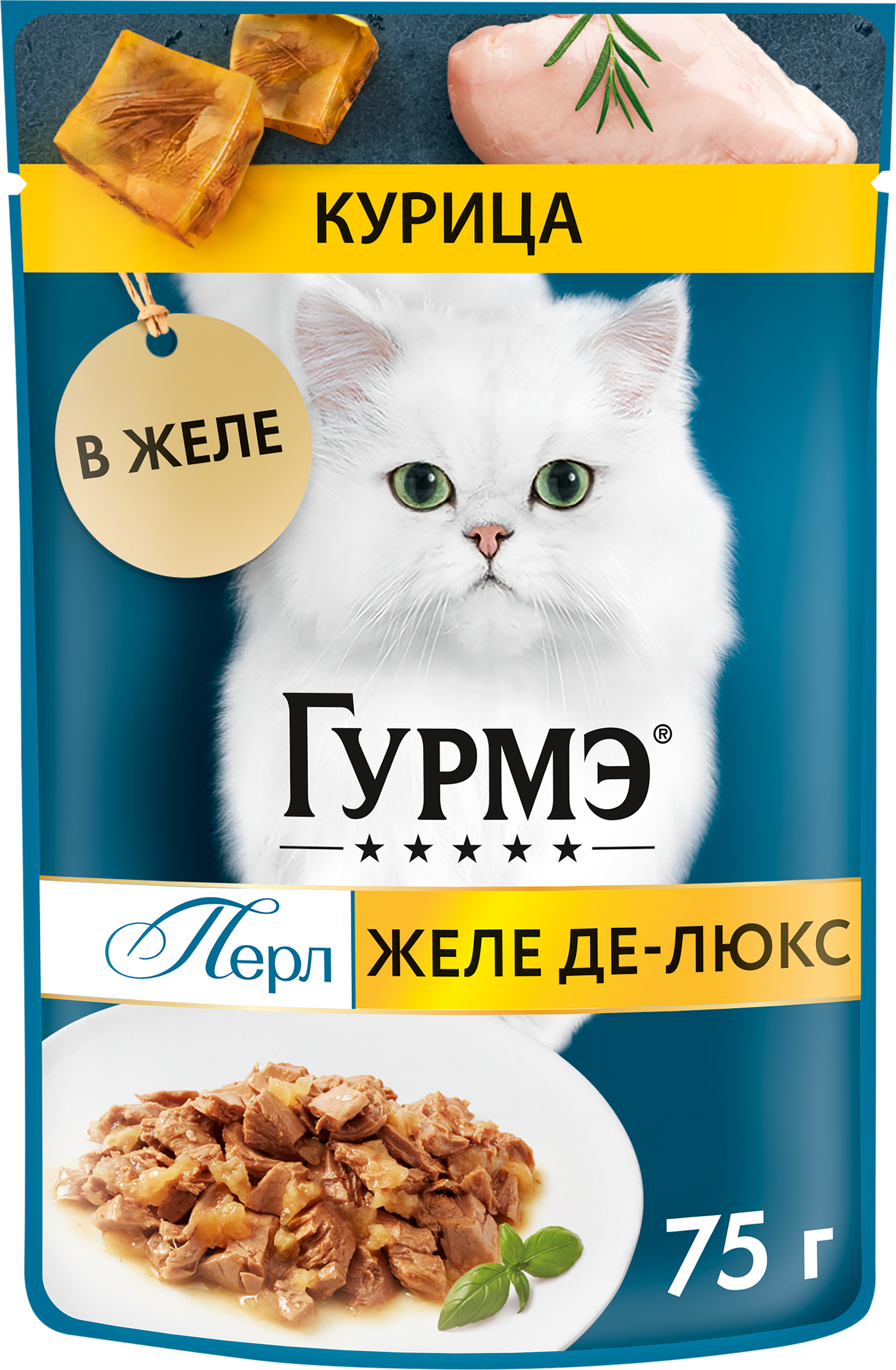 Изображение товара Корм влажный для взрослых кошек ГУРМЭ Желе Де-Люкс Курица в желе, 75г