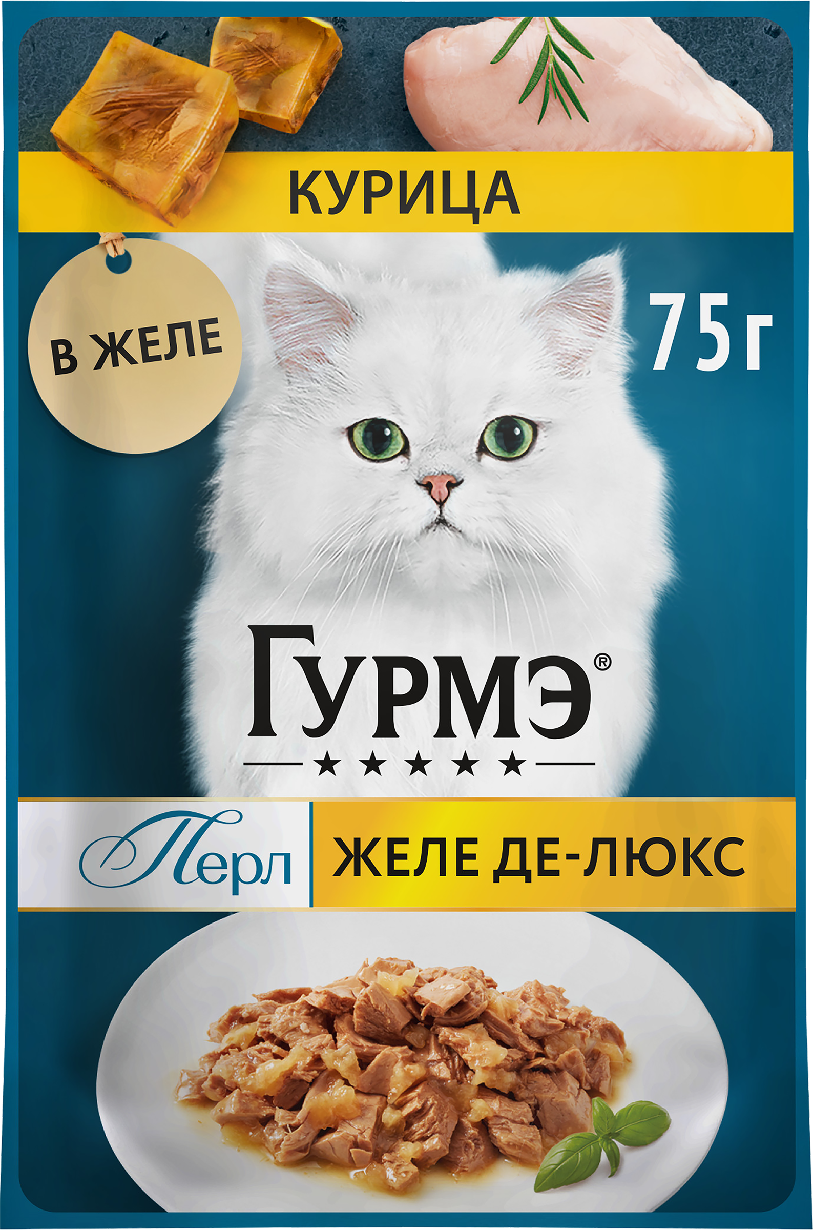 Изображение товара Корм влажный для взрослых кошек ГУРМЭ Желе Де-Люкс Курица в желе, 75г