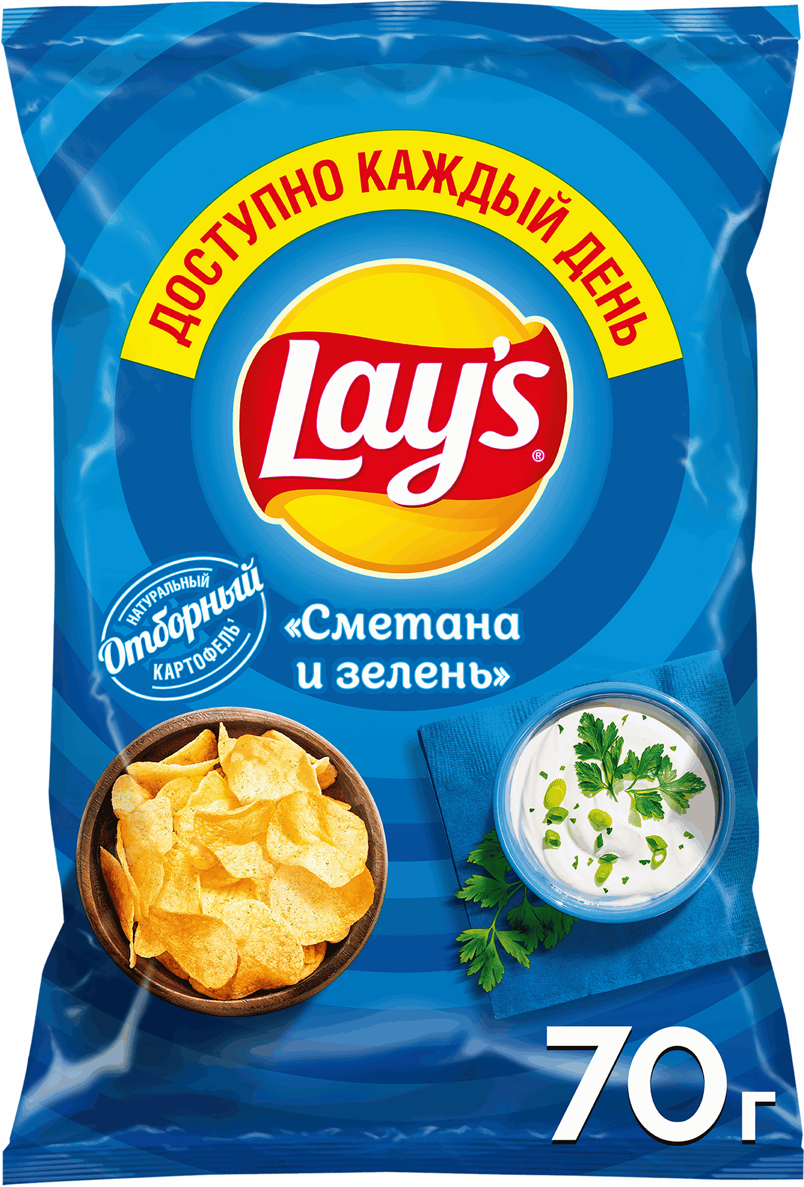 Изображение товара Чипсы картофельные LAY'S со вкусом сметаны и зелени, 70г