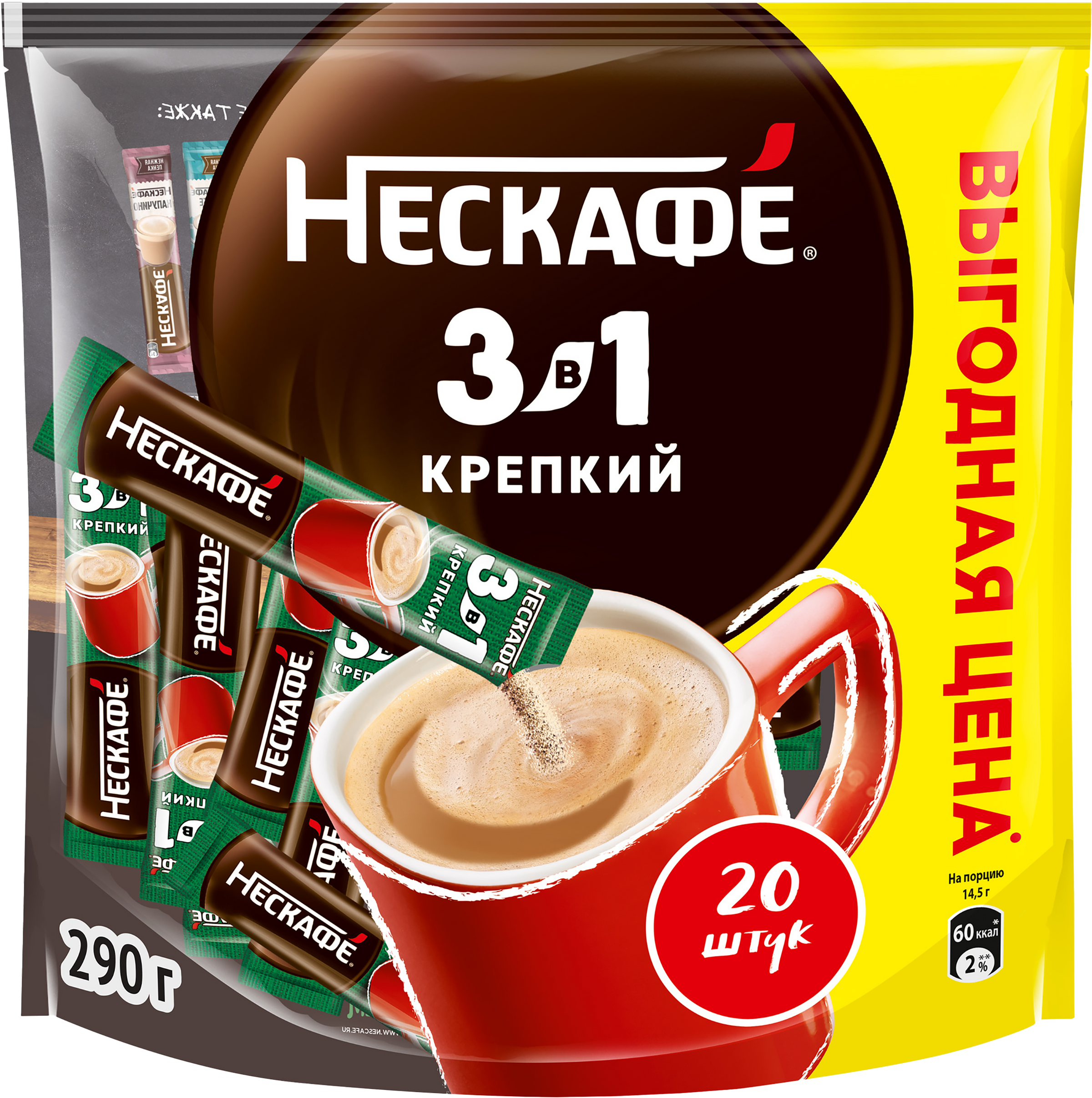 Изображение товара Напиток кофейный НЕСКАФЕ Крепкий 3в1 натуральный, 290г