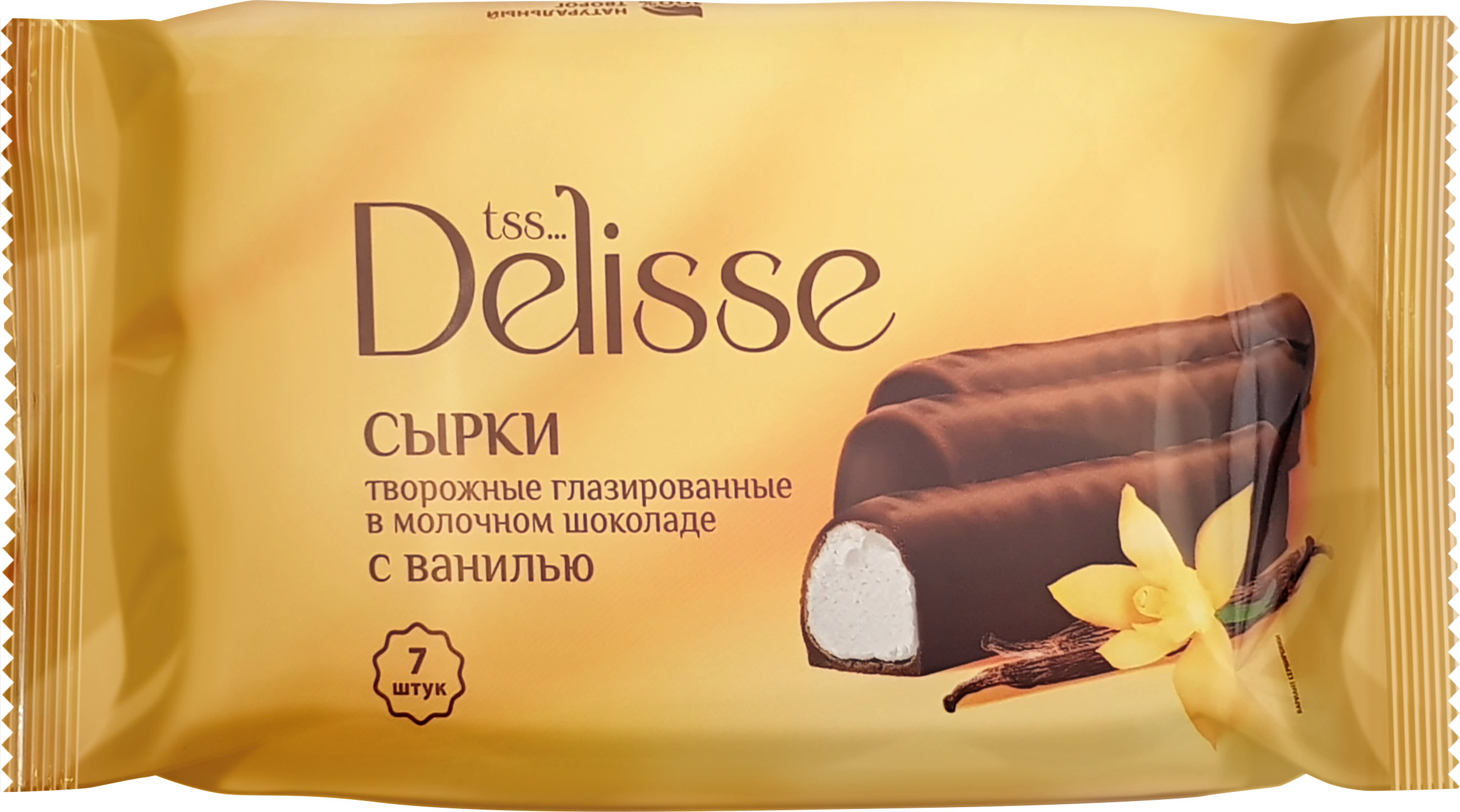 Изображение товара Сырки творожные глазированные DELISSE с ванилью в молочном шоколаде 15%, 
без змж, 175г