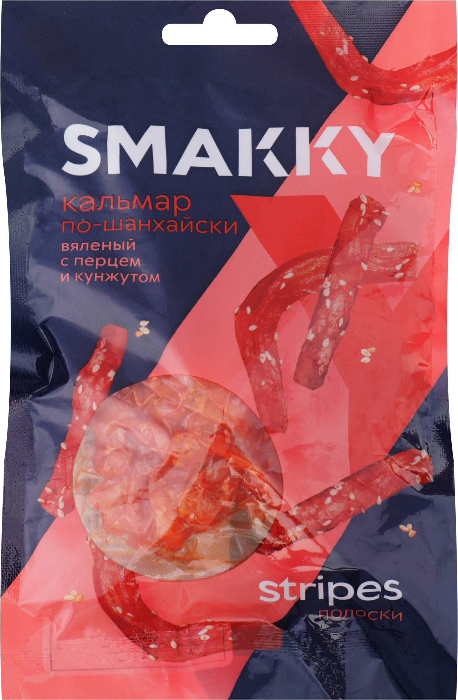 Изображение товара Кальмар вяленый SMAKKY По-шанхайски, с перцем и кунжутом, полоски, 70г