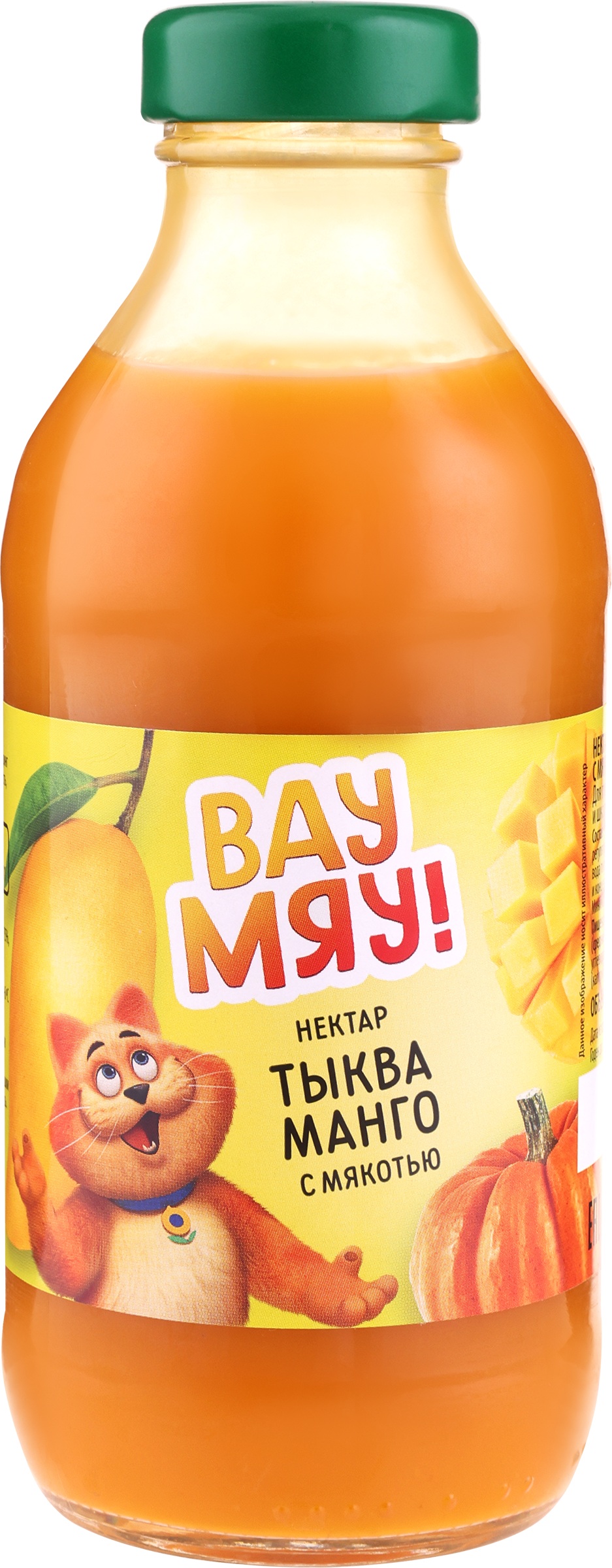 Изображение товара Нектар ВАУ МЯУ! Тыква, манго с мякотью, 0.33л в стеклянной бутылке