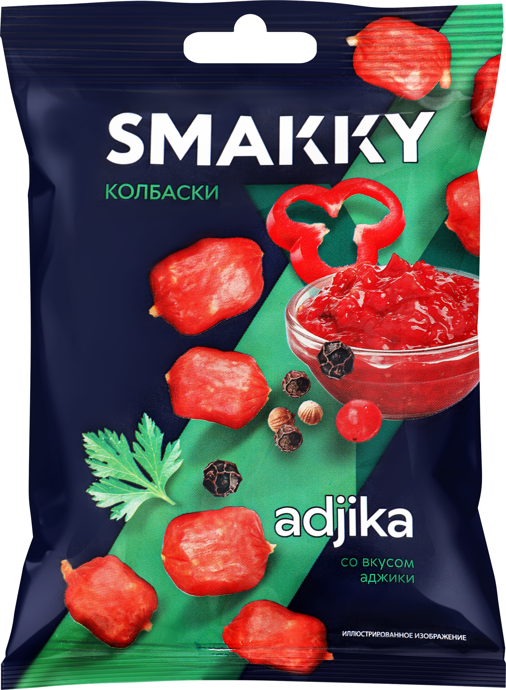 Изображение товара Мини сырокопченые колбаски SMAKKY со вкусом аджики, 50г