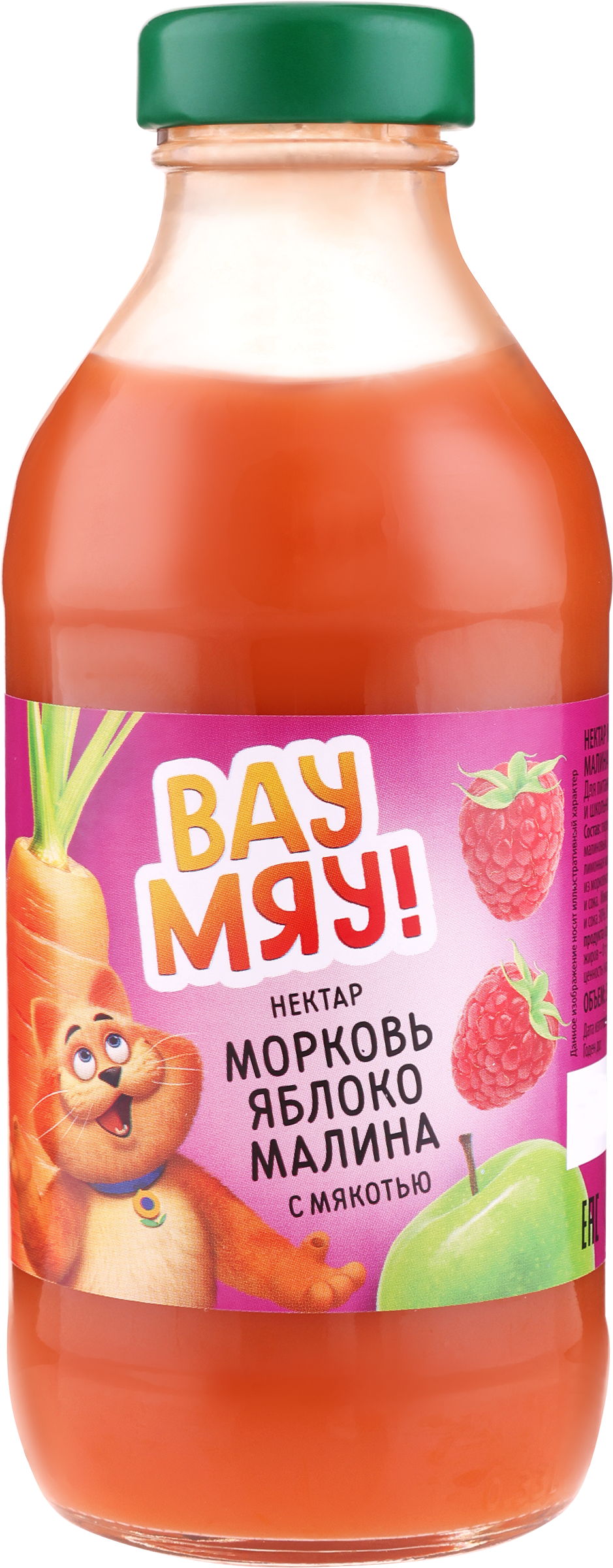 Изображение товара Нектар детский ВАУ МЯУ! Морковь, яблоко, малина, 0.33л
