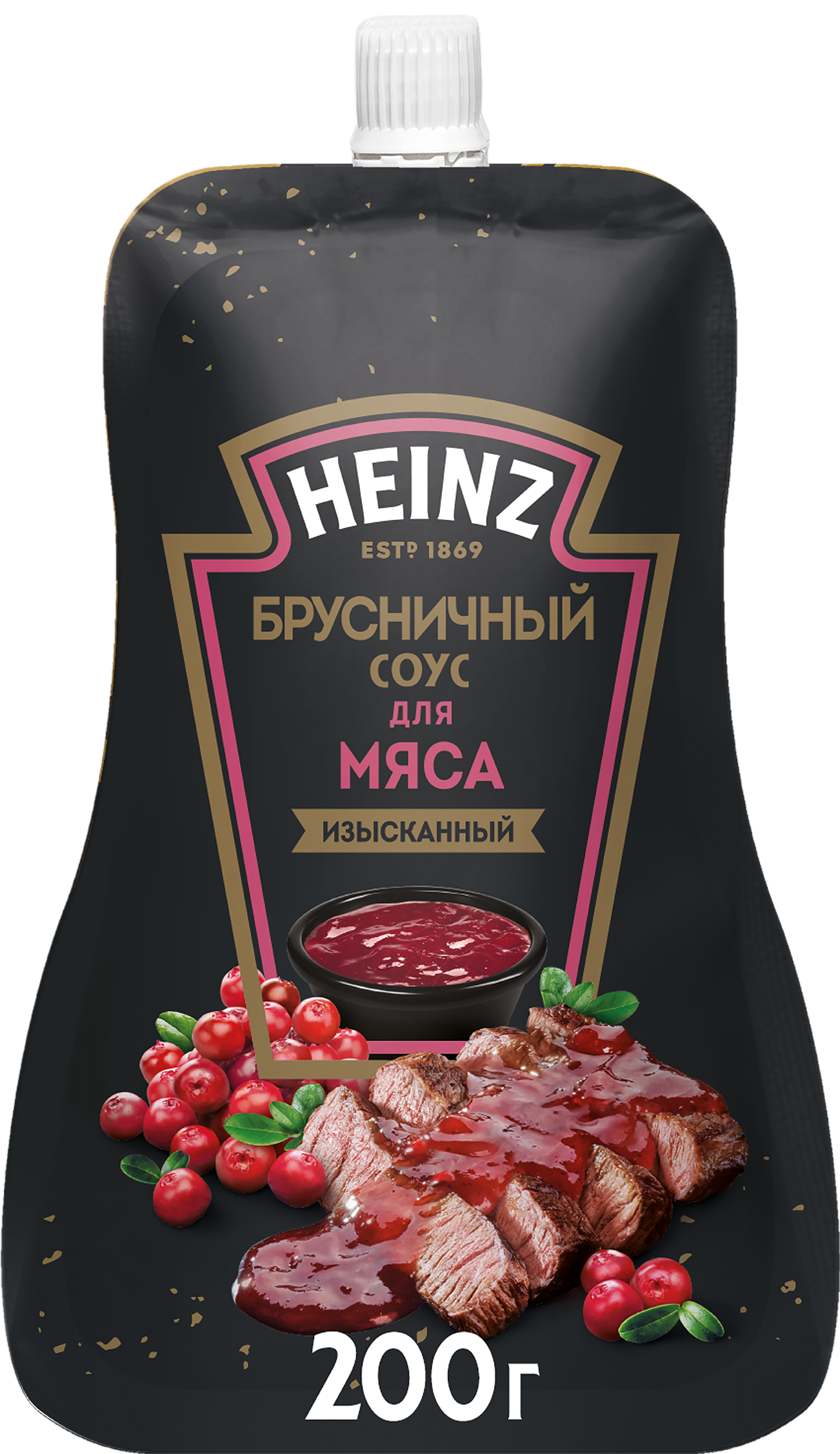 Изображение товара Соус деликатесный HEINZ Брусничный, 200г - кисло-сладкий натуральный соус к мясу и бургеру