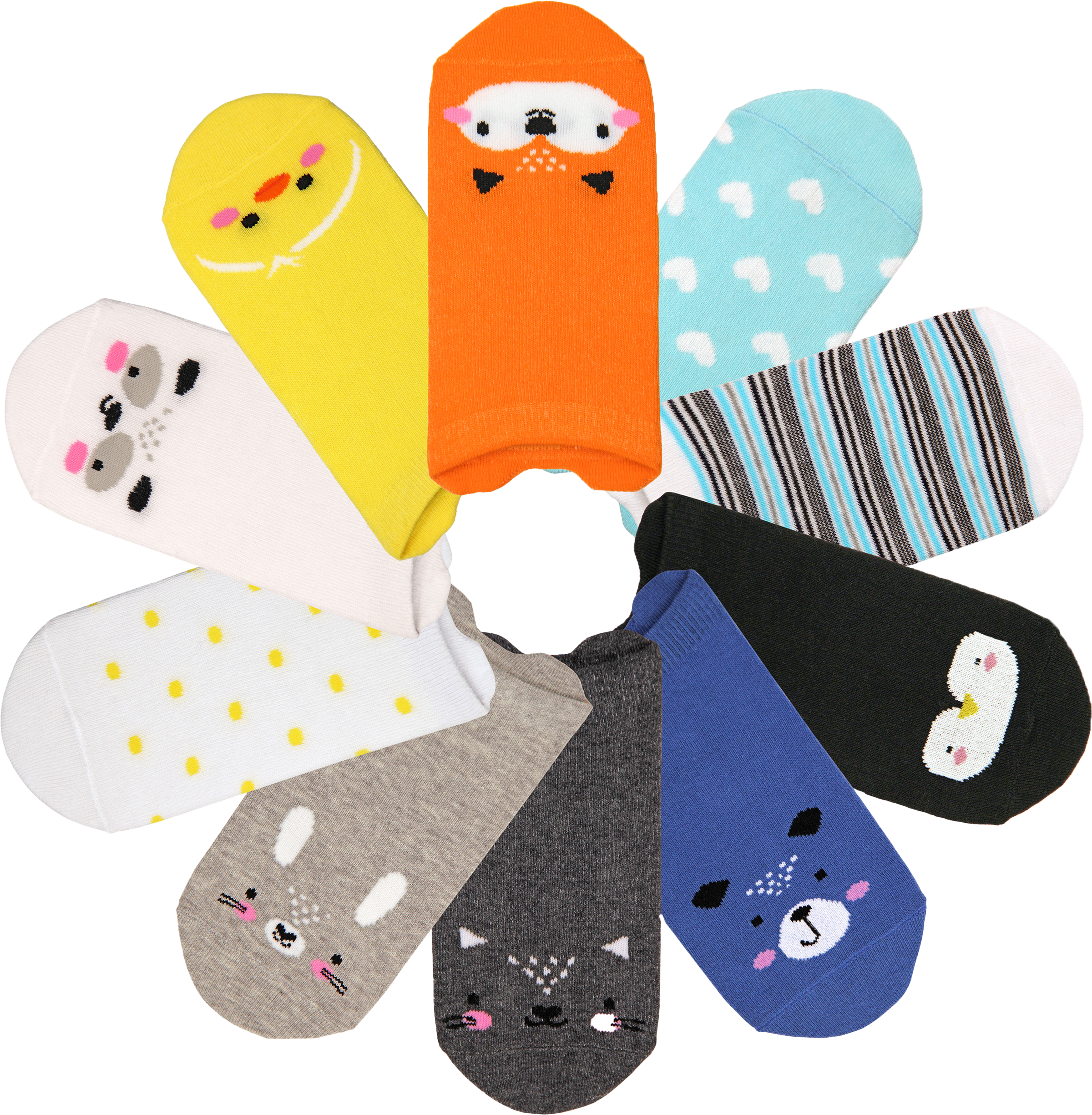 Изображение товара Детские носки INWIN Мордочки 14-22, набор 10 пар, хлопок, универсальные