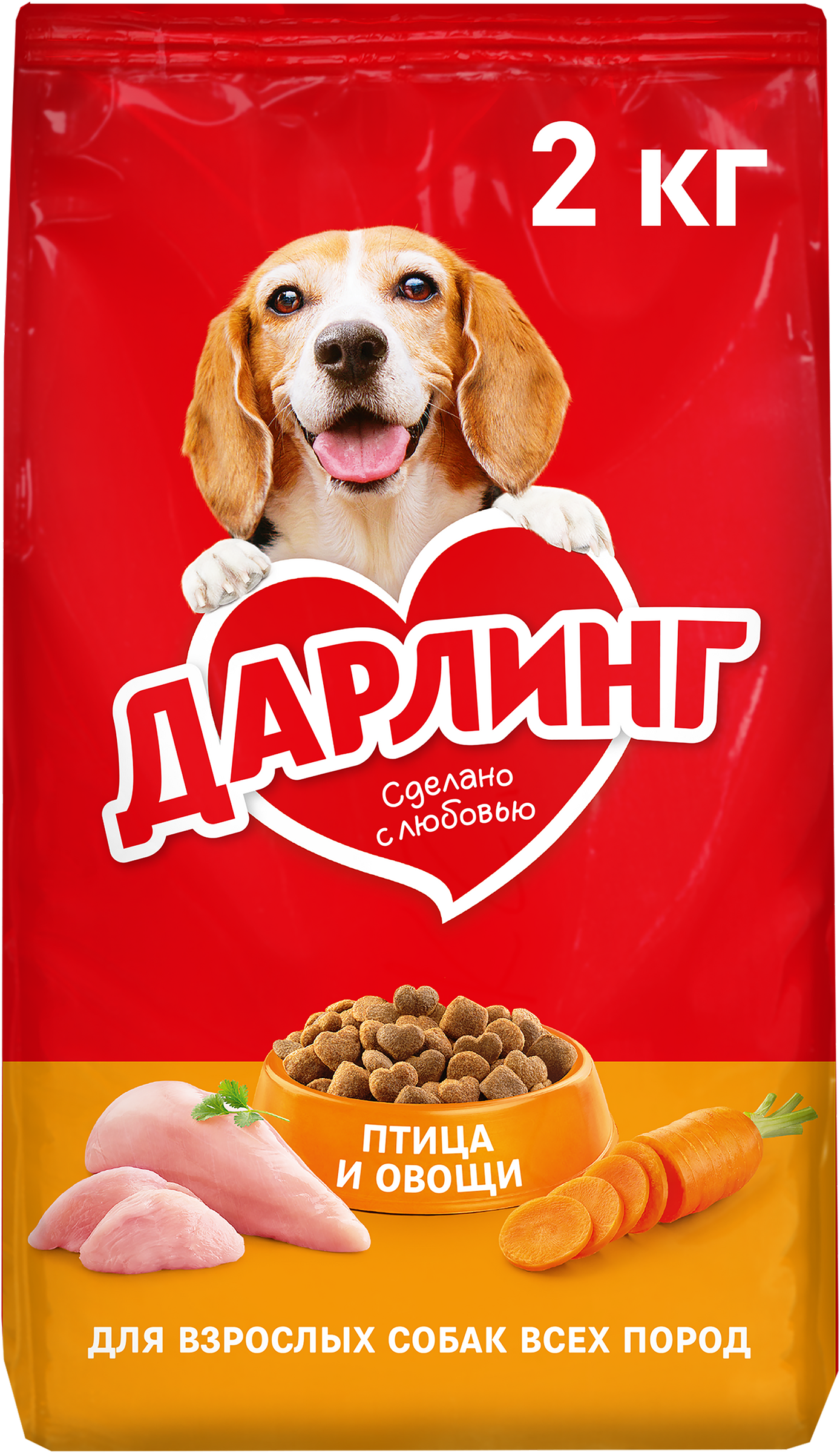 Изображение товара Корм сухой для взрослых собак ДАРЛИНГ с птицей и добавлением овощей, 2кг