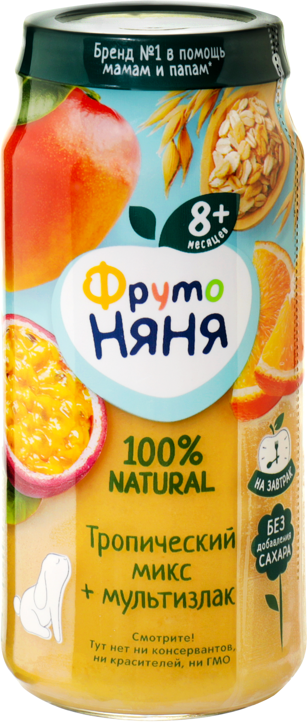 Изображение товара Пюре фруктовое ФРУТОНЯНЯ Тропический микс яблоко банан манго апельсин маракуйя 250г