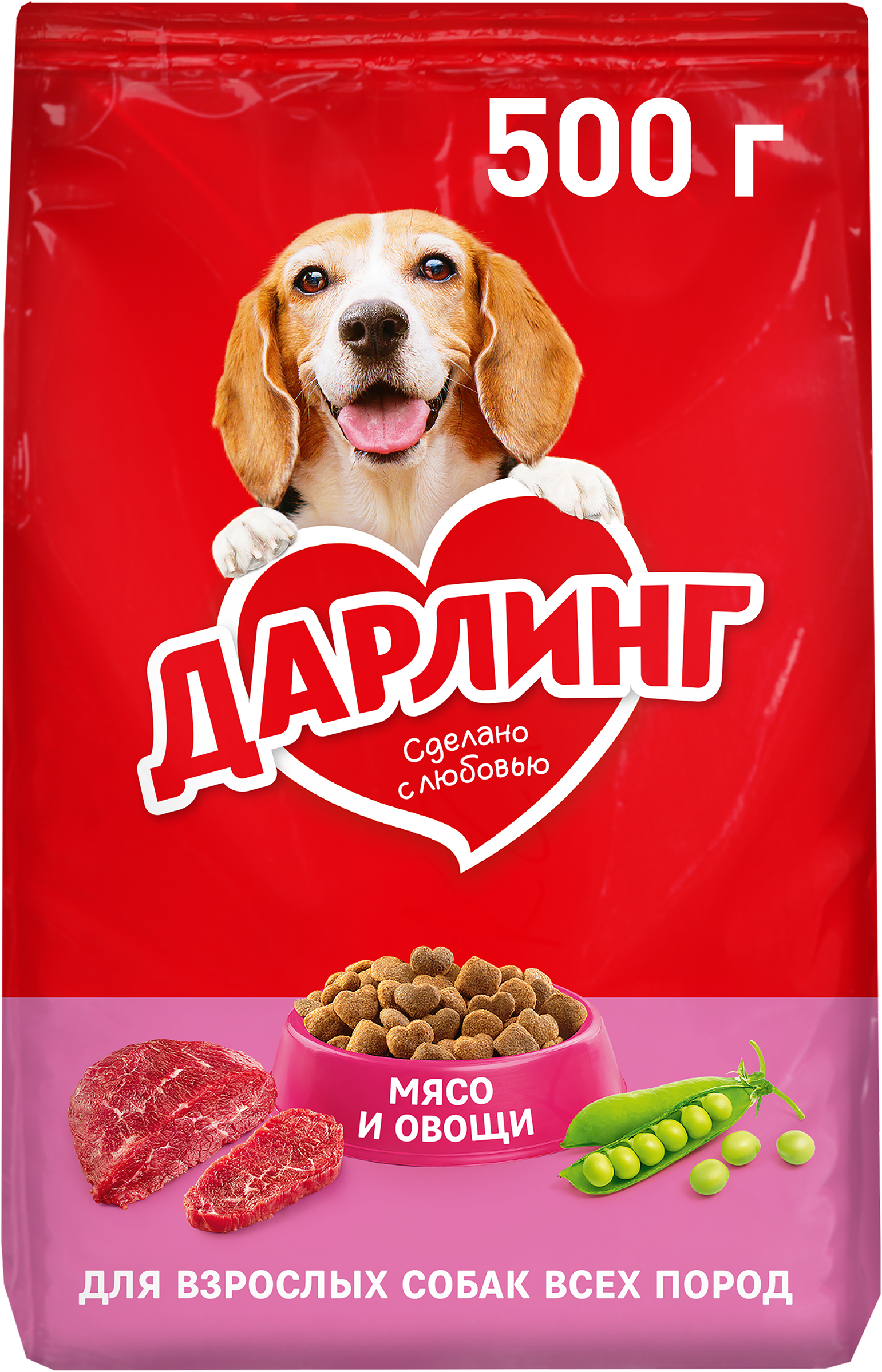 Изображение товара Корм сухой для взрослых собак ДАРЛИНГ с мясом и добавлением овощей, 500г