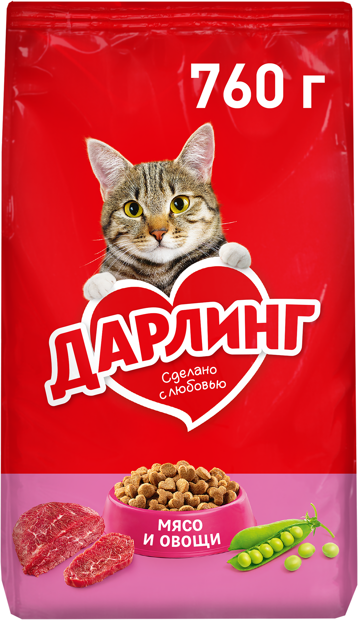 Изображение товара Корм сухой для взрослых кошек ДАРЛИНГ с мясом и добавлением овощей, 760г