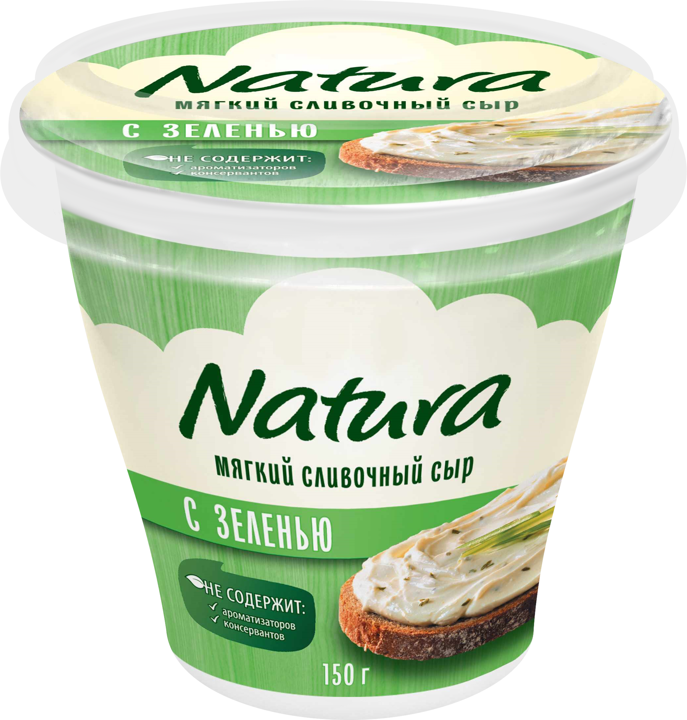 Изображение товара Сыр мягкий NATURA с зеленью 55%, без змж, 150г