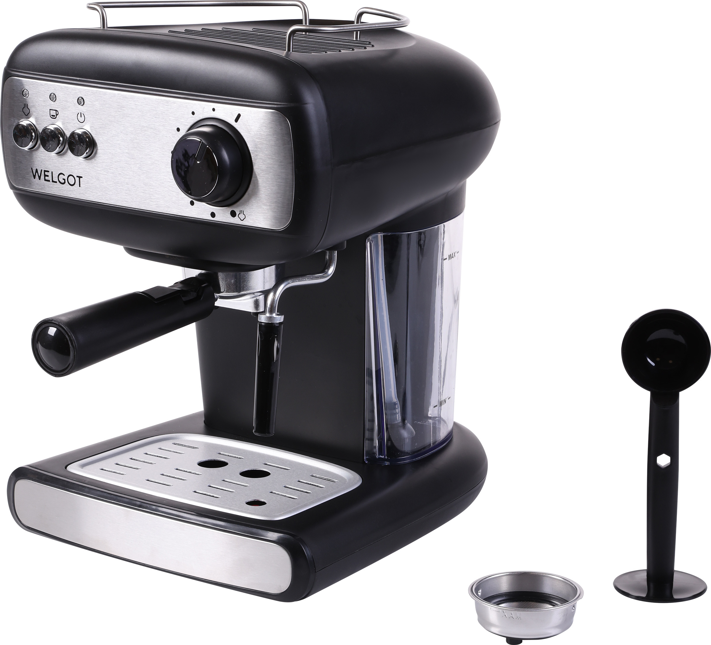 Изображение товара Кофеварка рожковая WELGOT CM8500A-GS с подогревом чашек и капучинатором
