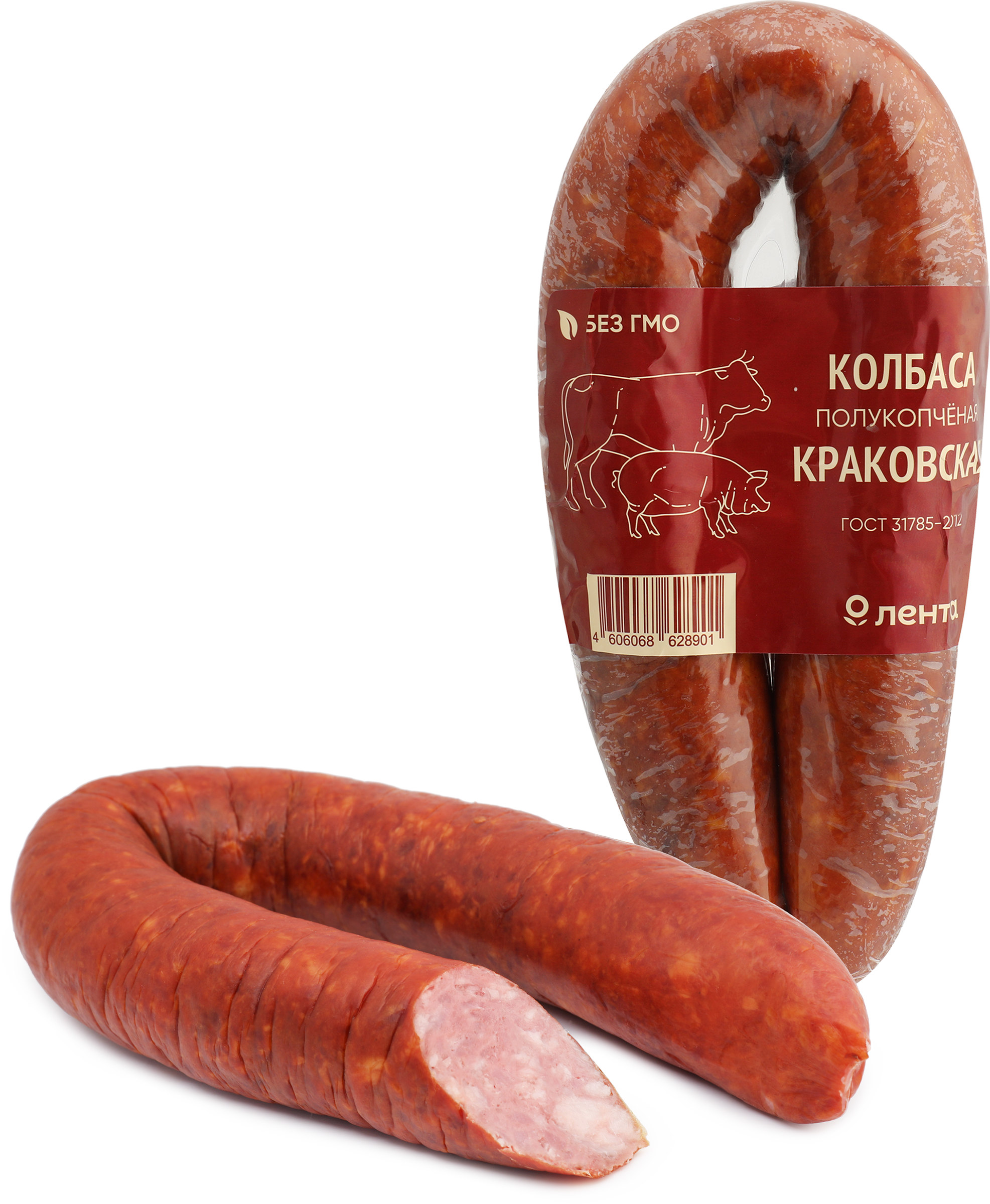 Изображение товара Колбаса полукопченая ЛЕНТА Краковская 360г ГОСТ натуральная оболочка