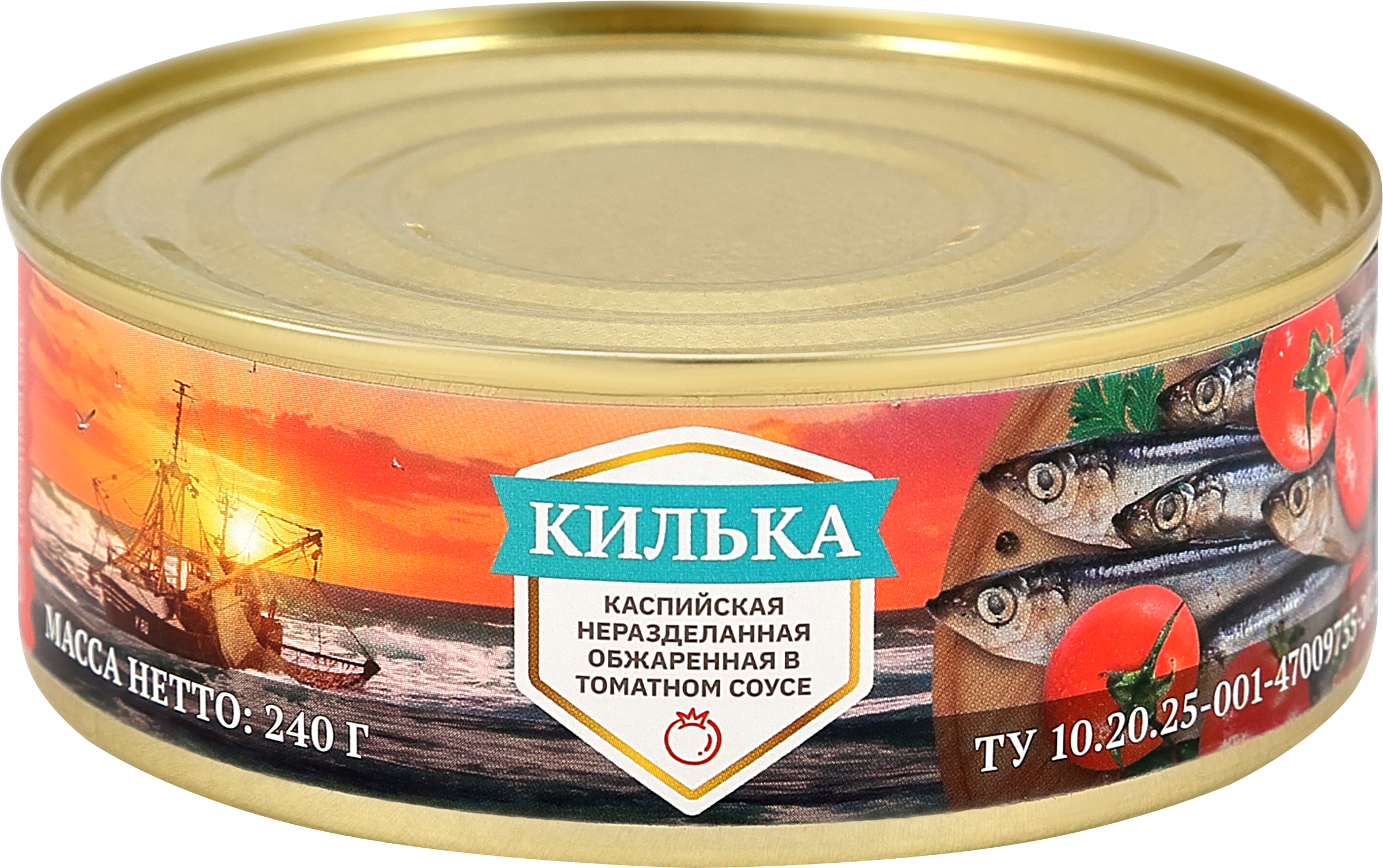 Изображение товара Килька неразделанная, в томатном соусе, 240г