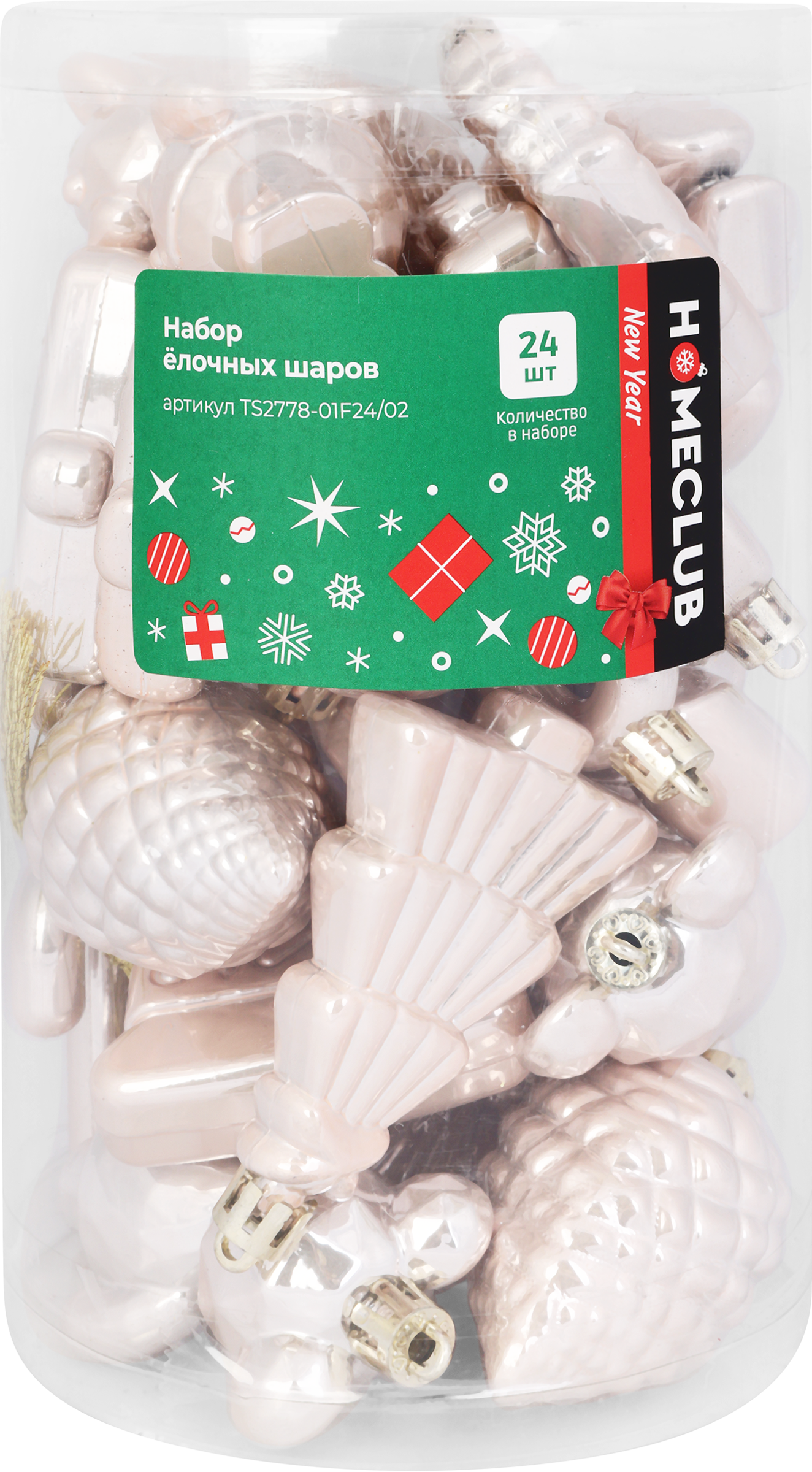 Изображение товара Набор елочных украшений HOMECLUB, шампань/голубой, 24шт