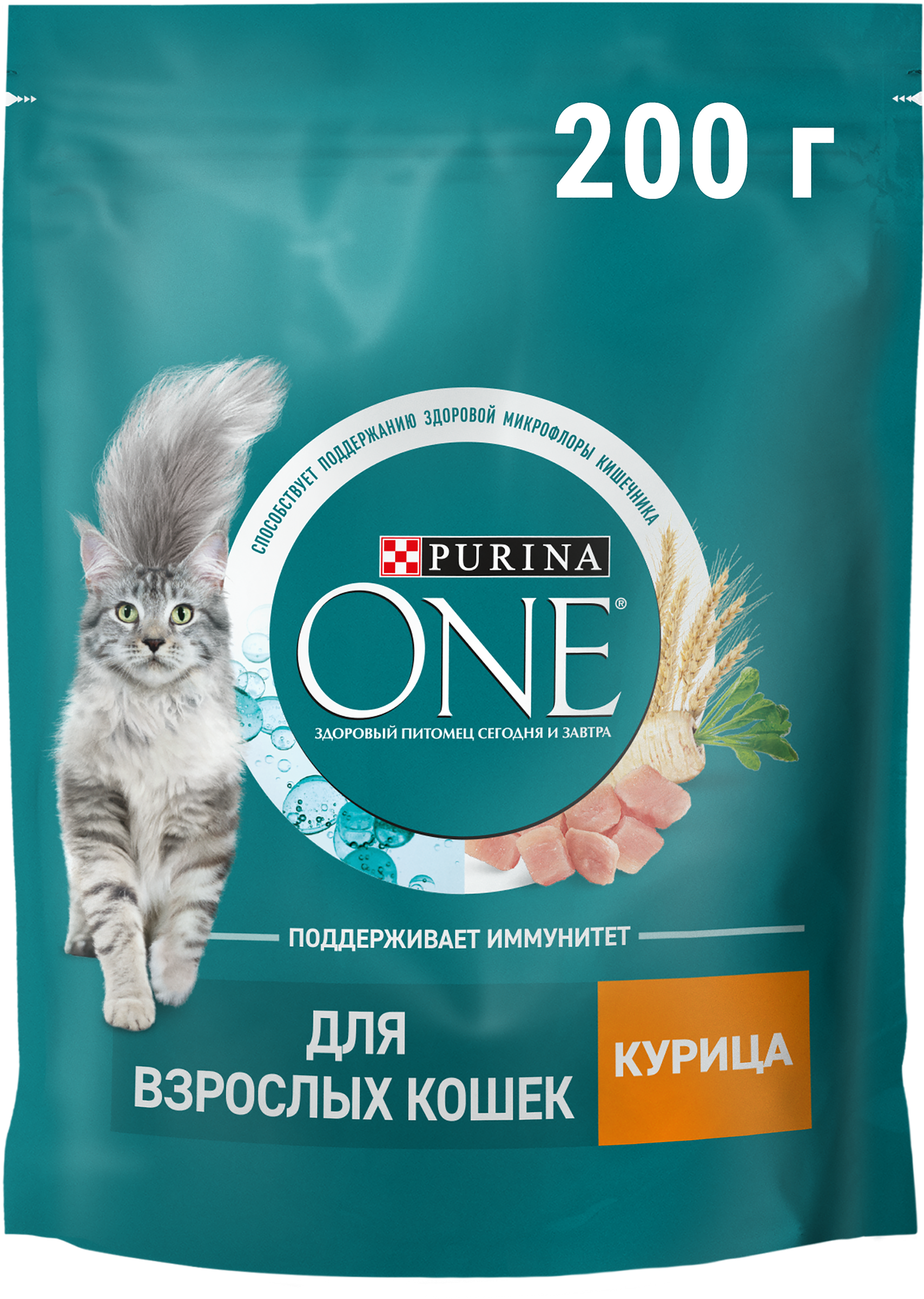 Изображение товара Корм сухой для взрослых кошек PURINA ONE Adult с курицей и цельными злаками, 200г
