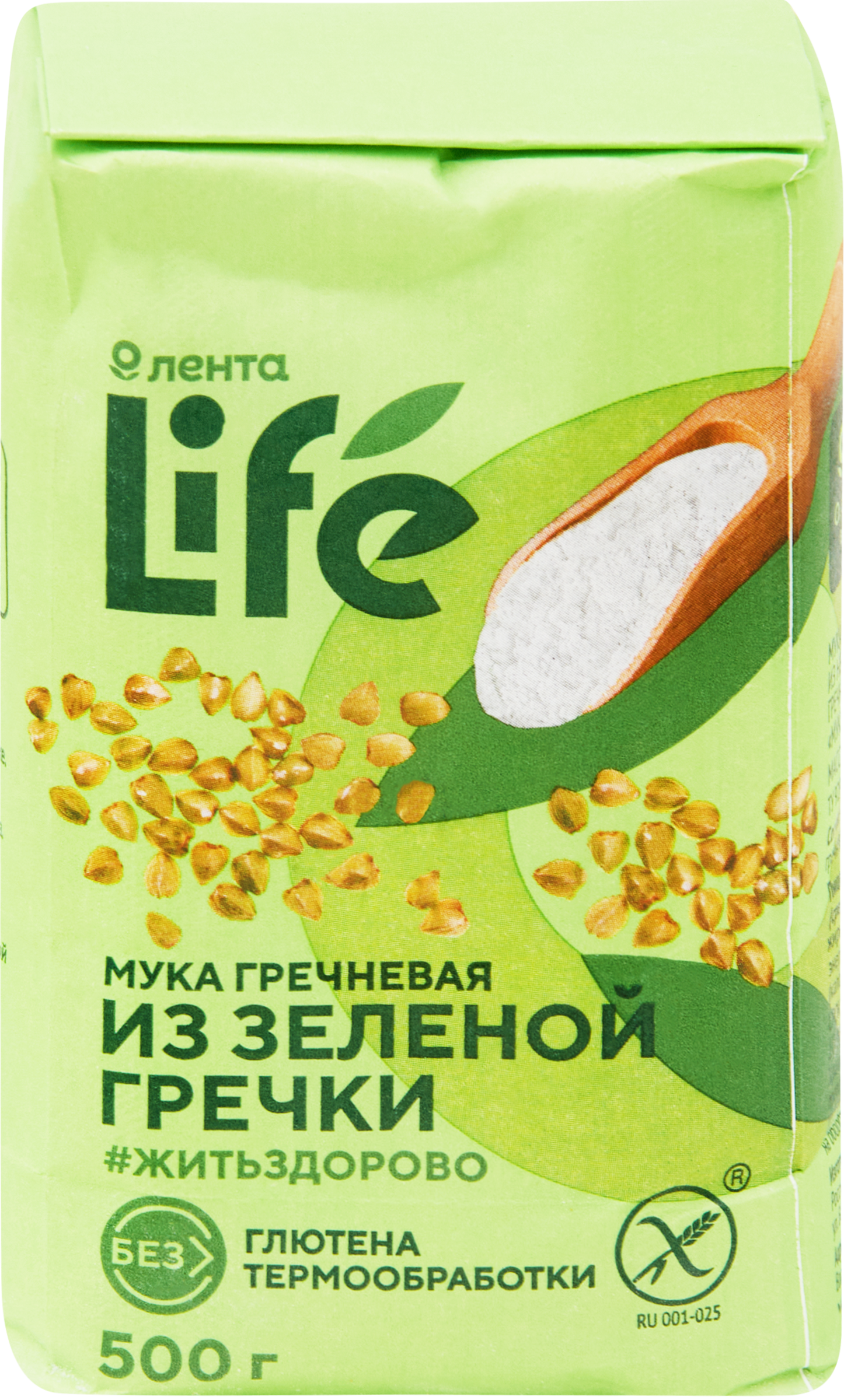Изображение товара Мука гречневая безглютеновая ЛЕНТА LIFE из непропаренной гречневой крупы, 500г