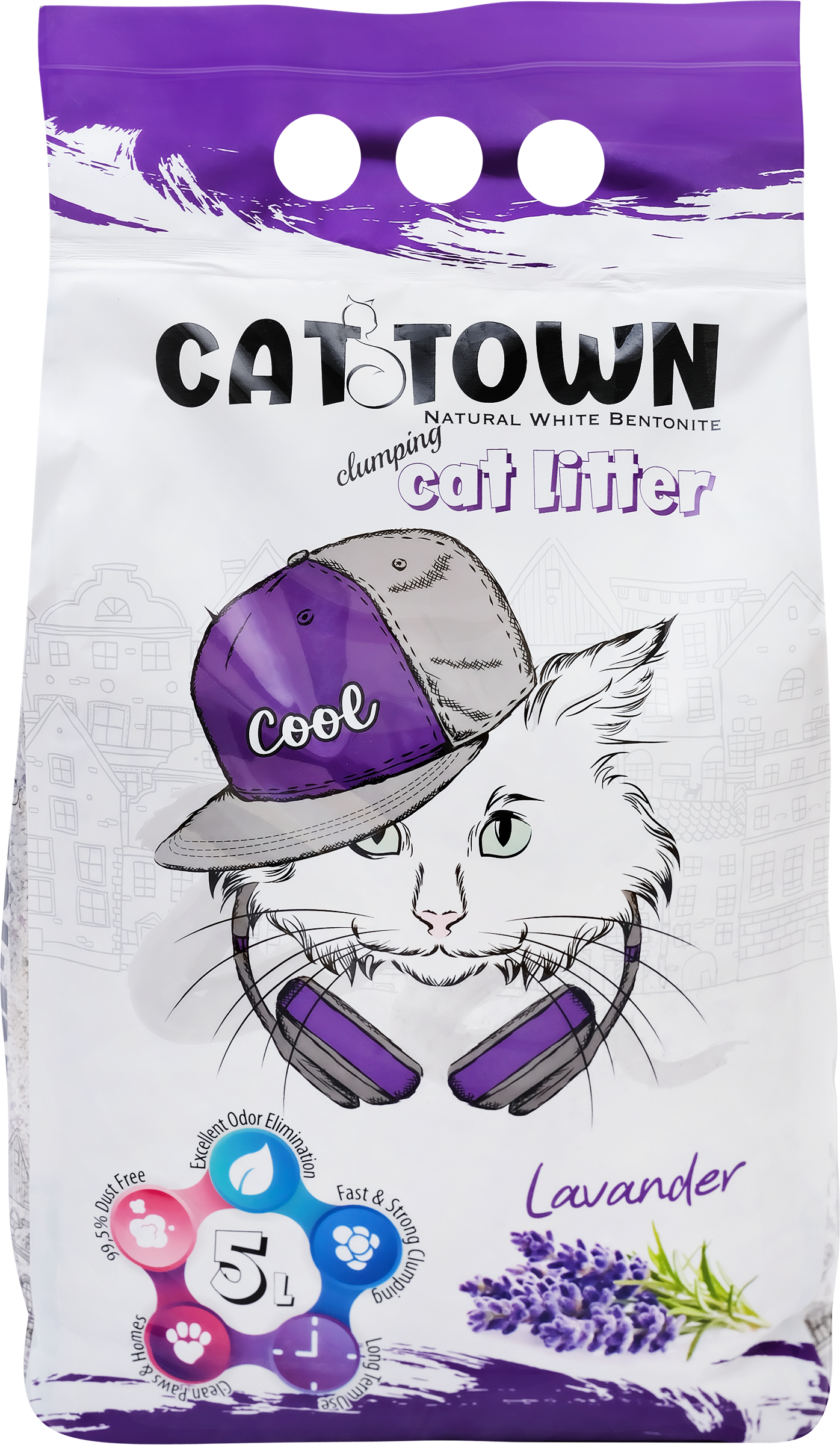 Изображение товара Наполнитель для кошачьего туалета CAT TOWN комкующийся с ароматом лаванды 5л