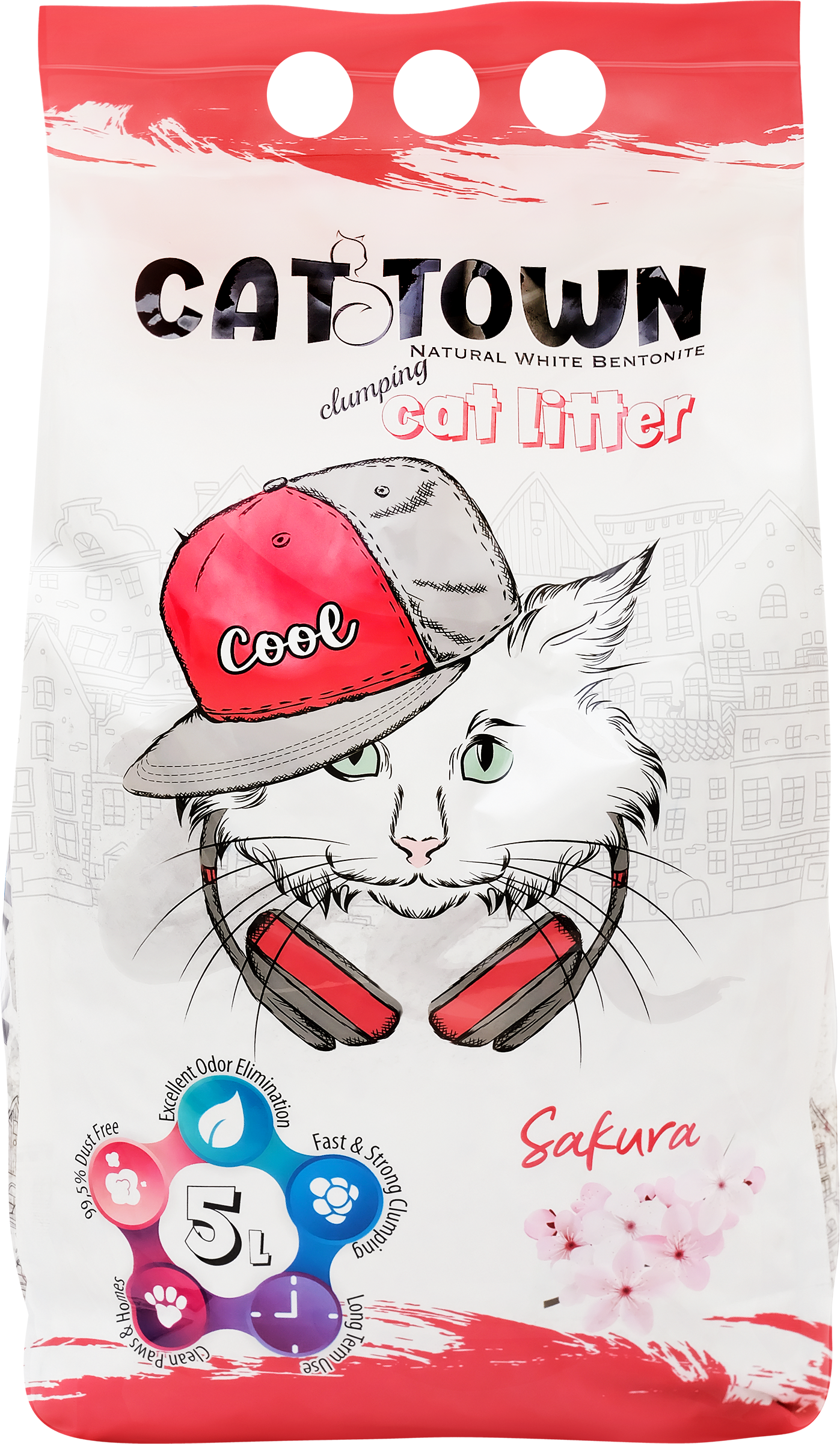 Изображение товара Наполнитель для кошачьего туалета CAT TOWN с ароматом сакуры 5л комкующийся