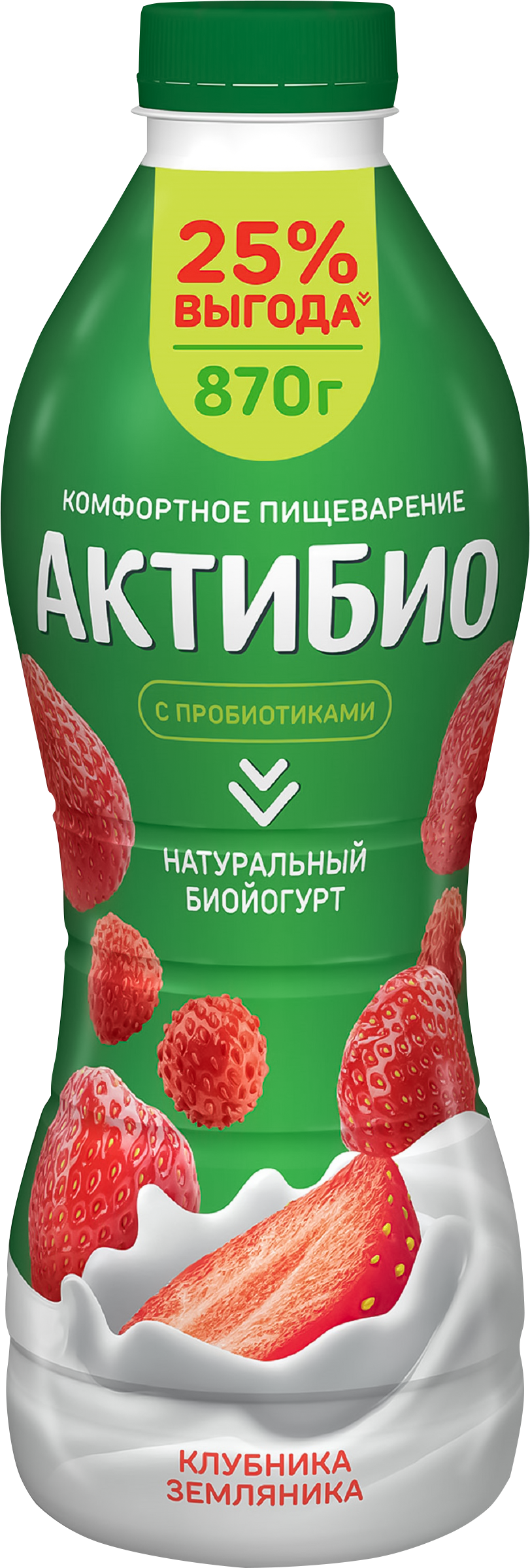 Изображение товара Биойогурт питьевой АКТИБИО Клубника, земляника 1,5%, без змж, 870г