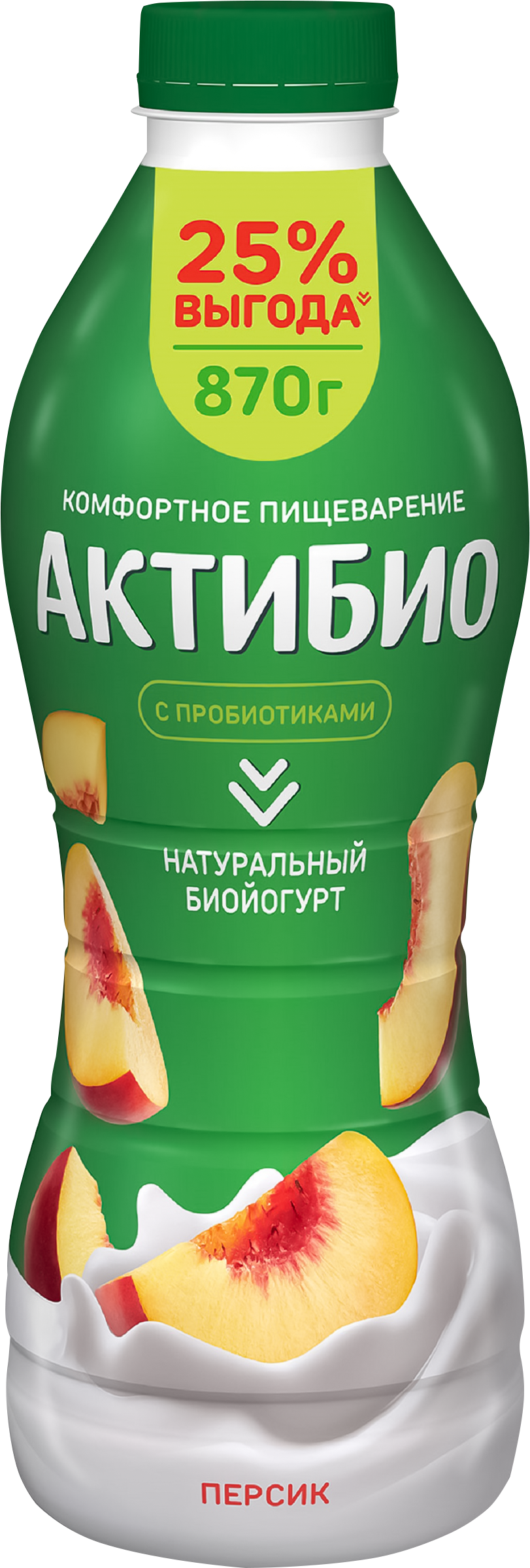 Изображение товара Биойогурт питьевой АКТИБИО Персик 1,5%, без змж, 870г