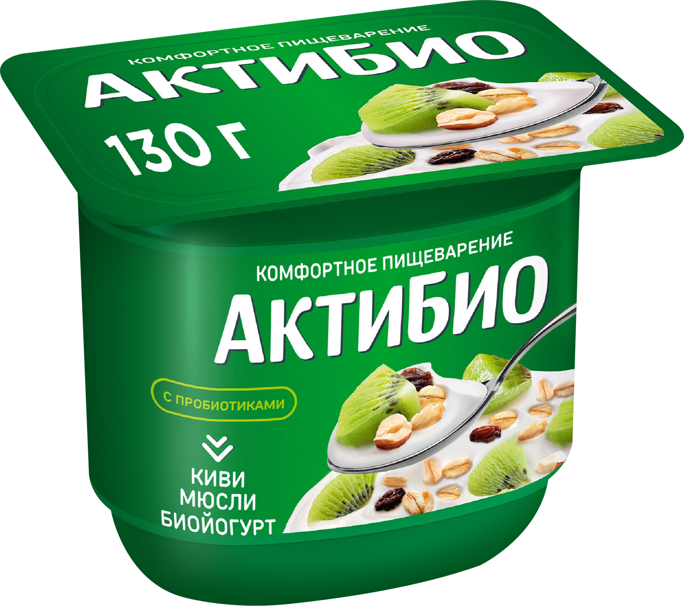 Изображение товара Биойогурт АКТИБИО Киви, мюсли 3%, без змж, 130г