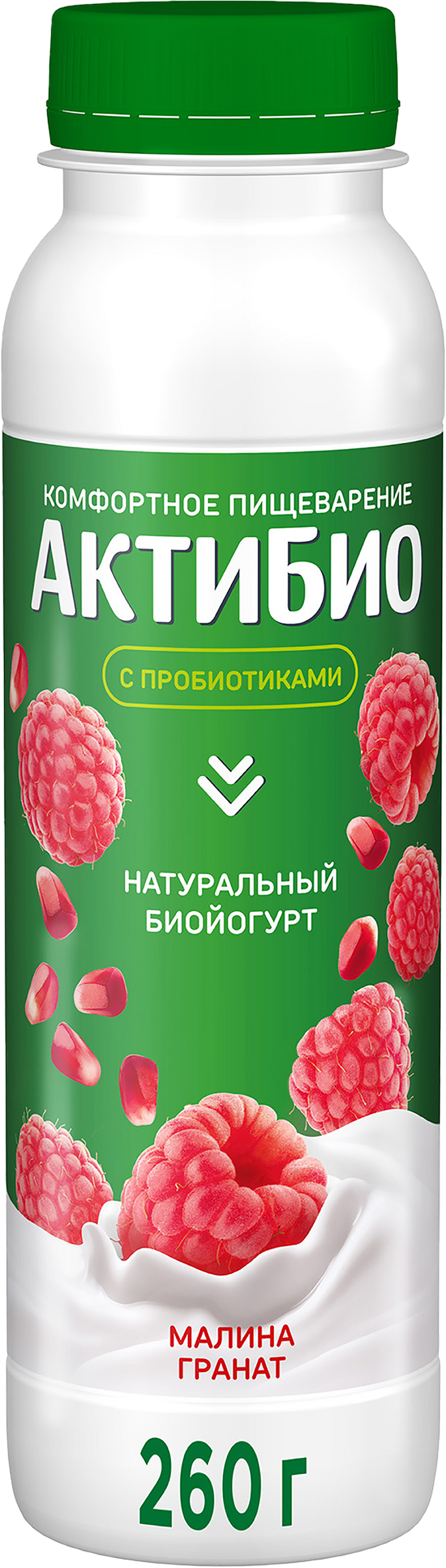 Изображение товара Биойогурт питьевой АКТИБИО Малина, гранат 1,5%, без змж, 260г