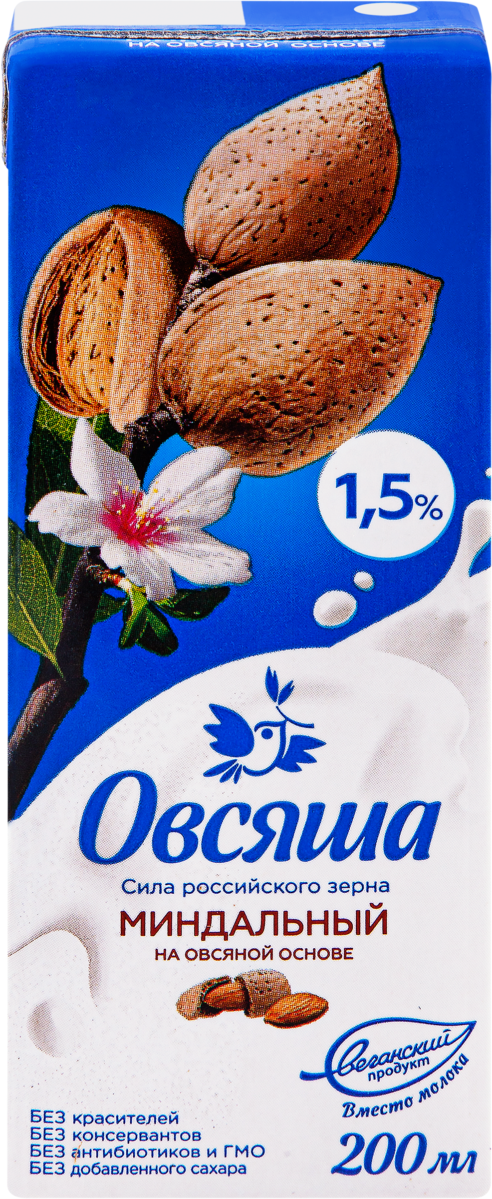 Изображение товара Напиток на овсяной основе ОВСЯША Миндальный 1,5%, 200мл