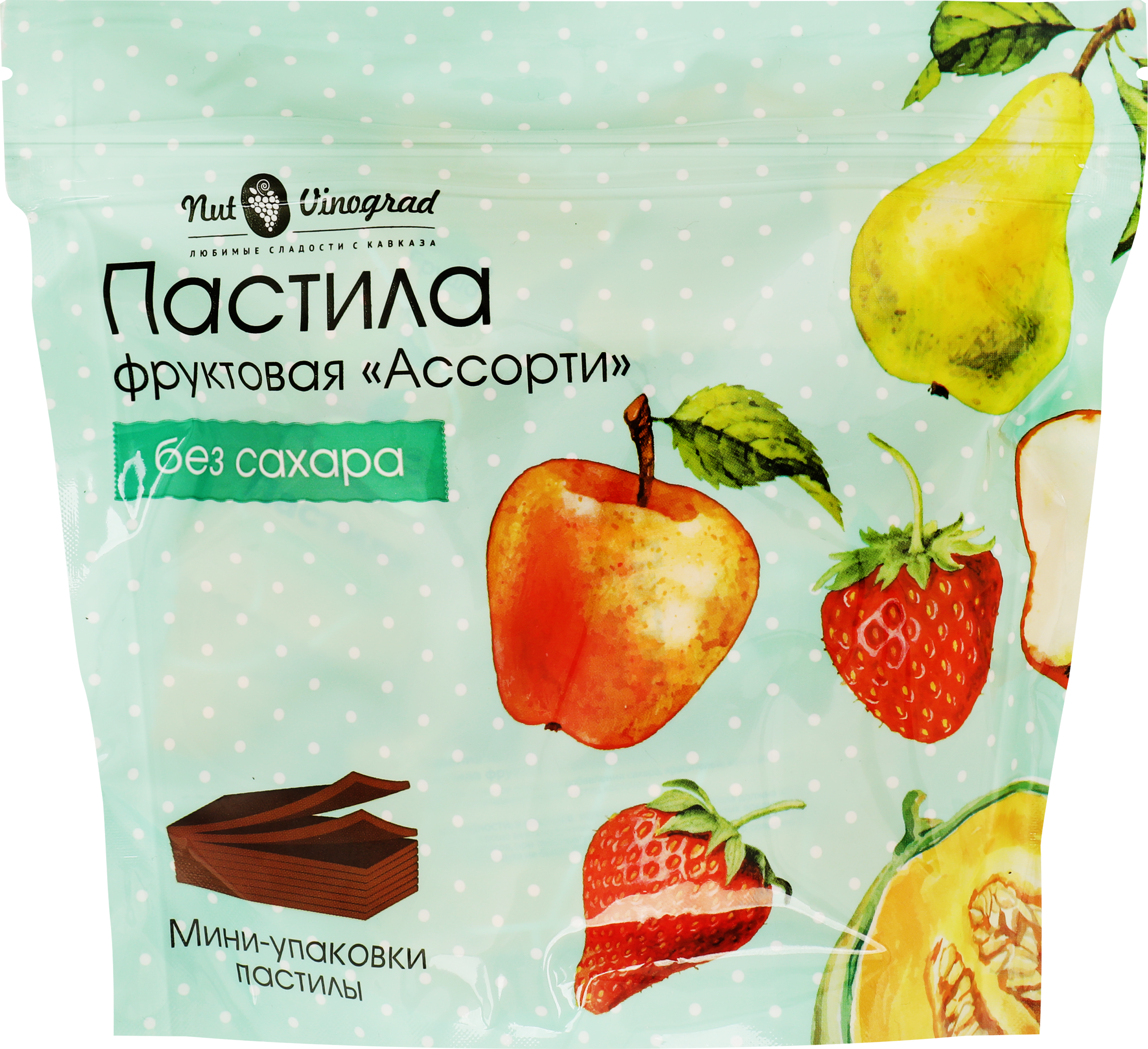 Изображение товара Пастила NUT VINOGRAD Ассорти, яблоко, дыня, клубника и груша, без сахара, 200г