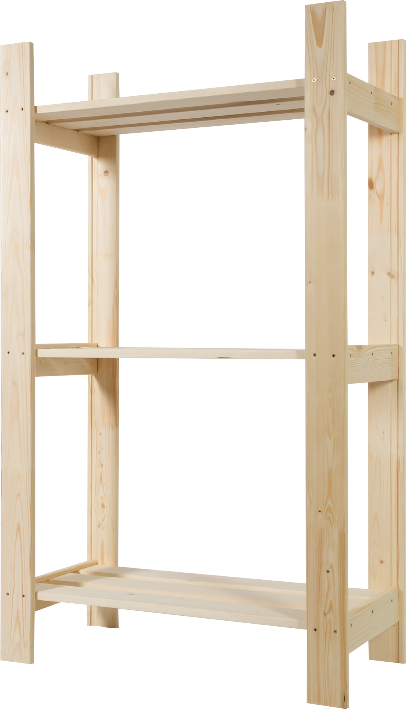 Изображение товара Стеллаж необработанный 3 полки 115х63х24см, цвет натуральный, хвоя