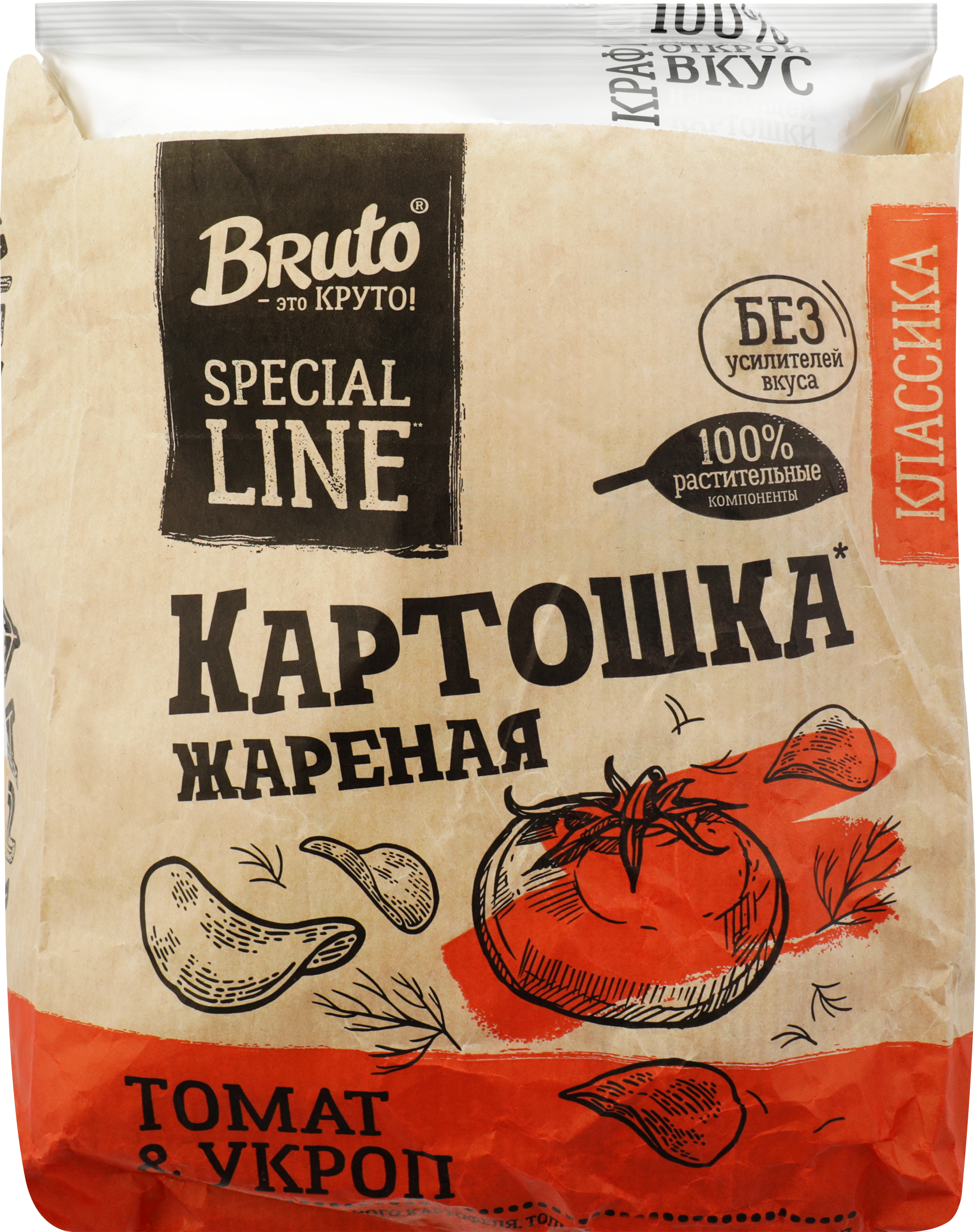 Изображение товара Картофельные чипсы BRUTO Крафт с томатом и укропом 120г хрустящая закуска