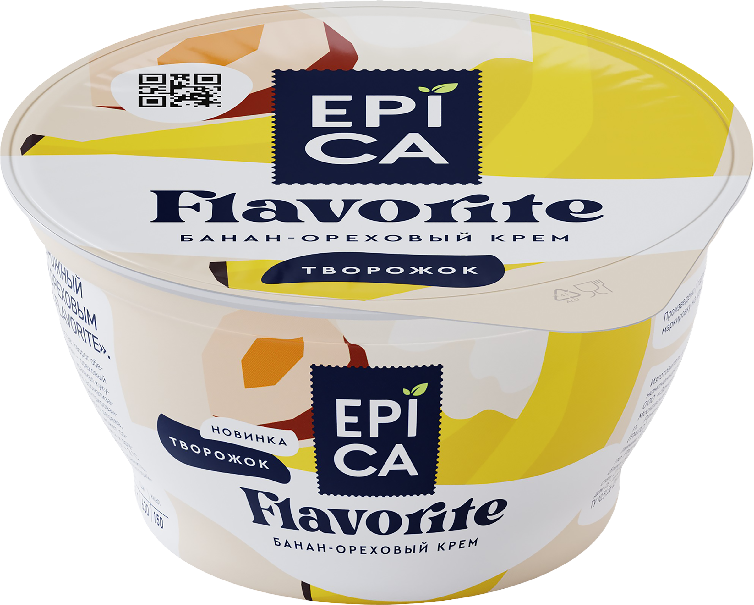 Изображение товара Десерт творожный EPICA Flavorite Банан, ореховый крем 7,6%, без змж, 130г