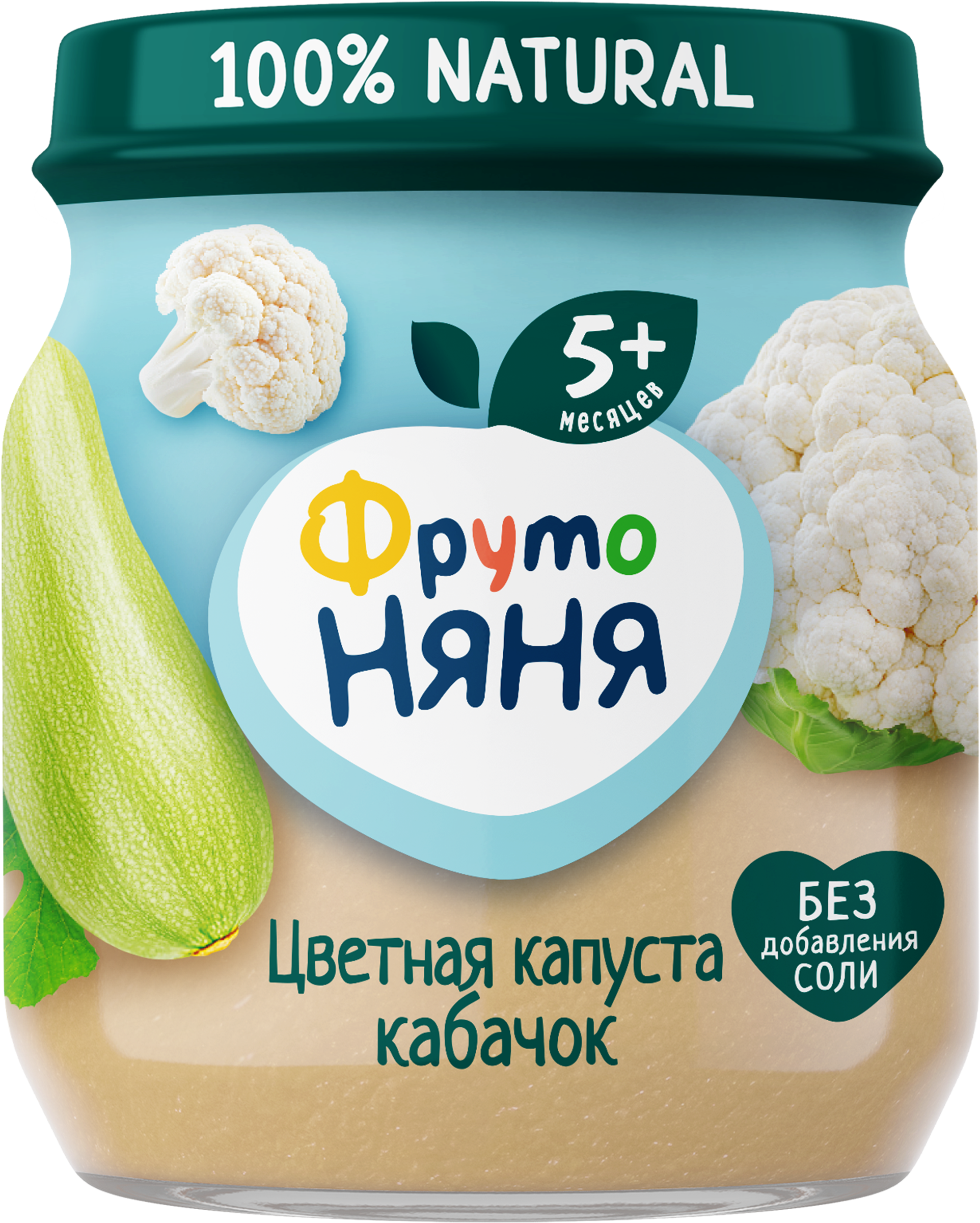 Изображение товара Пюре овощное ФРУТОНЯНЯ Цветная капуста и кабачок, с 5 месяцев, 110г