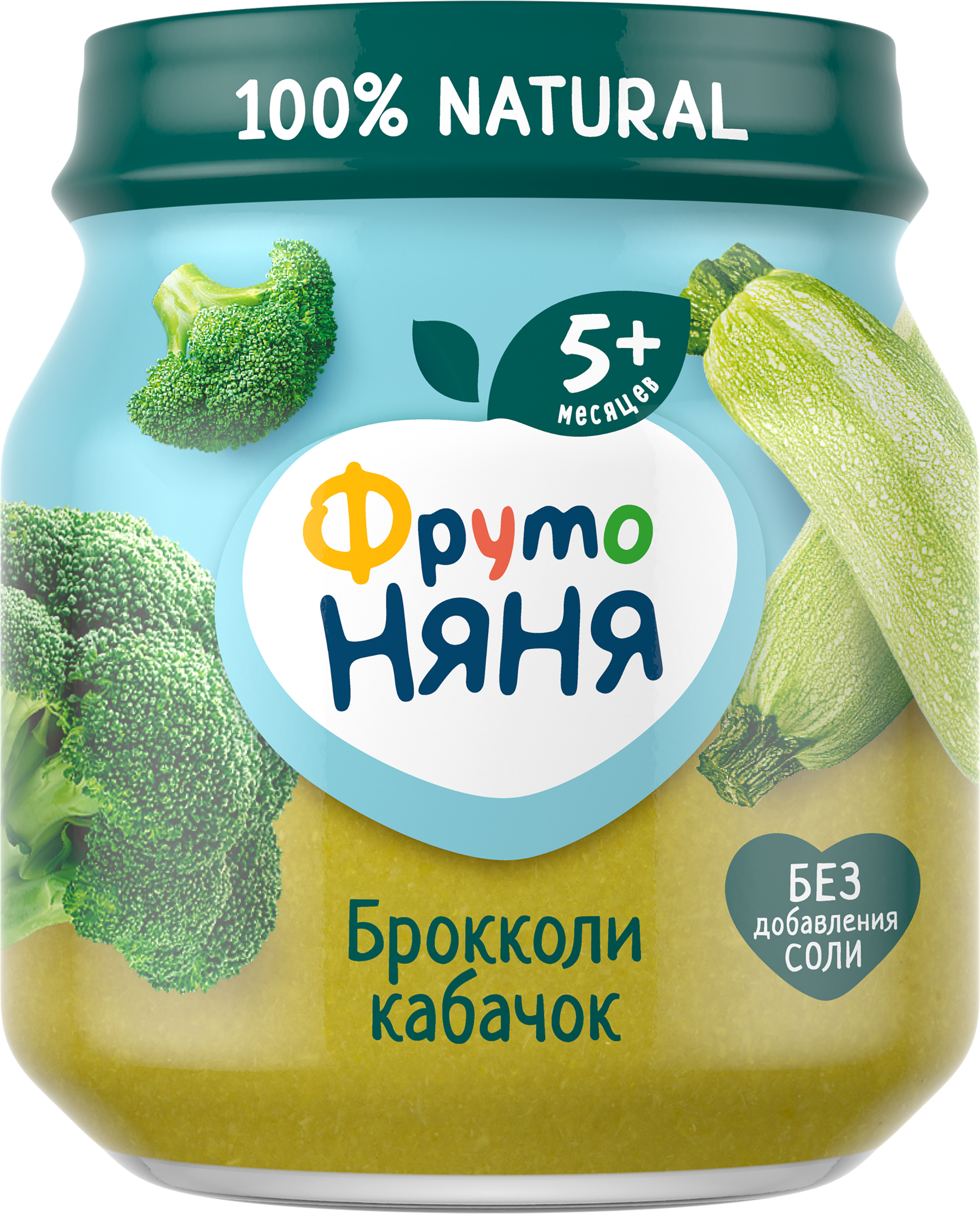 Изображение товара Пюре овощное ФРУТОНЯНЯ Капуста брокколи и кабачок, с 5 месяцев, 110г