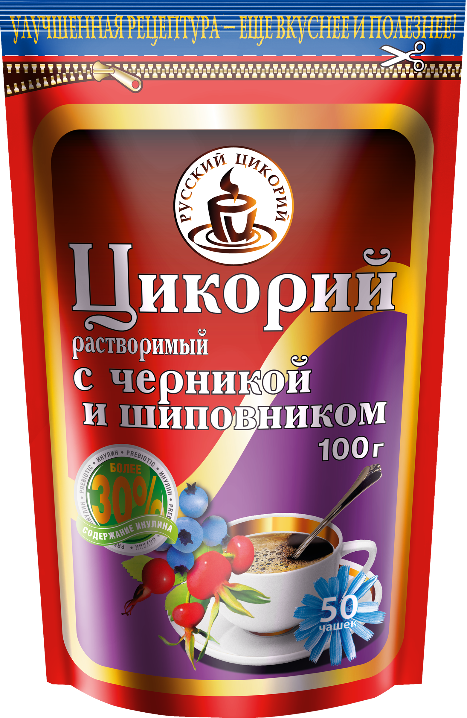 Изображение товара Цикорий растворимый РУССКИЙ ЦИКОРИЙ с добавлением шиповника и черники, 100г