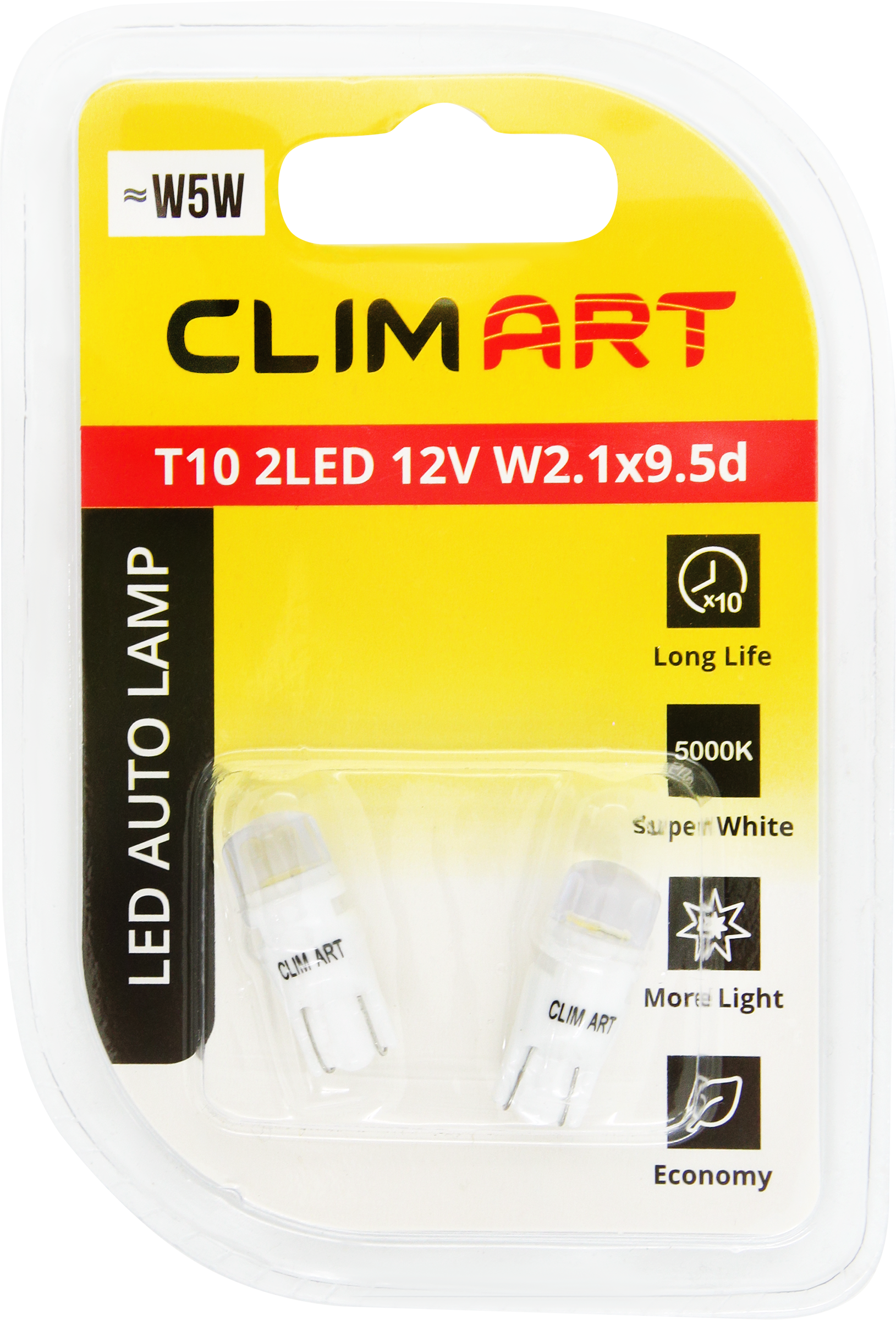 Изображение товара Автомобильная светодиодная лампа T10 2LED 12V W2.1x9.5d для наружного и внутреннего освещения 2 шт