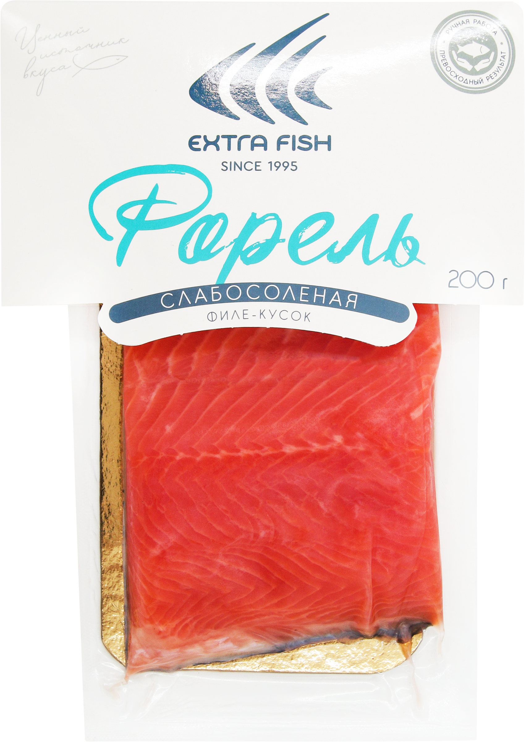 Изображение товара Форель радужная соленая ЭКСТРА ФИШ филе-кусок с кожей, 200г - натуральная рыба для закусок