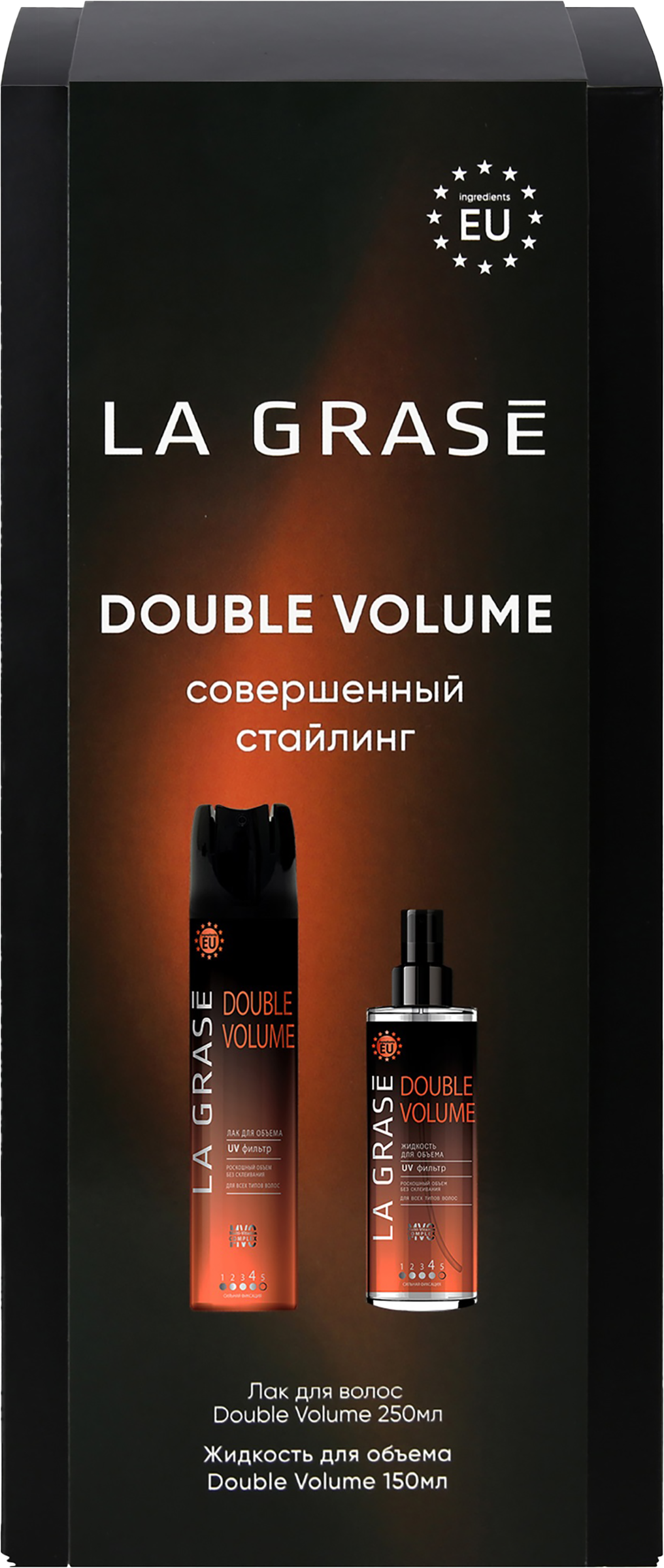 Изображение товара Набор подарочный женский LA GRASE Set Double Volum Лак для волос, 250мл+Жидкость для укладки волос, 150мл