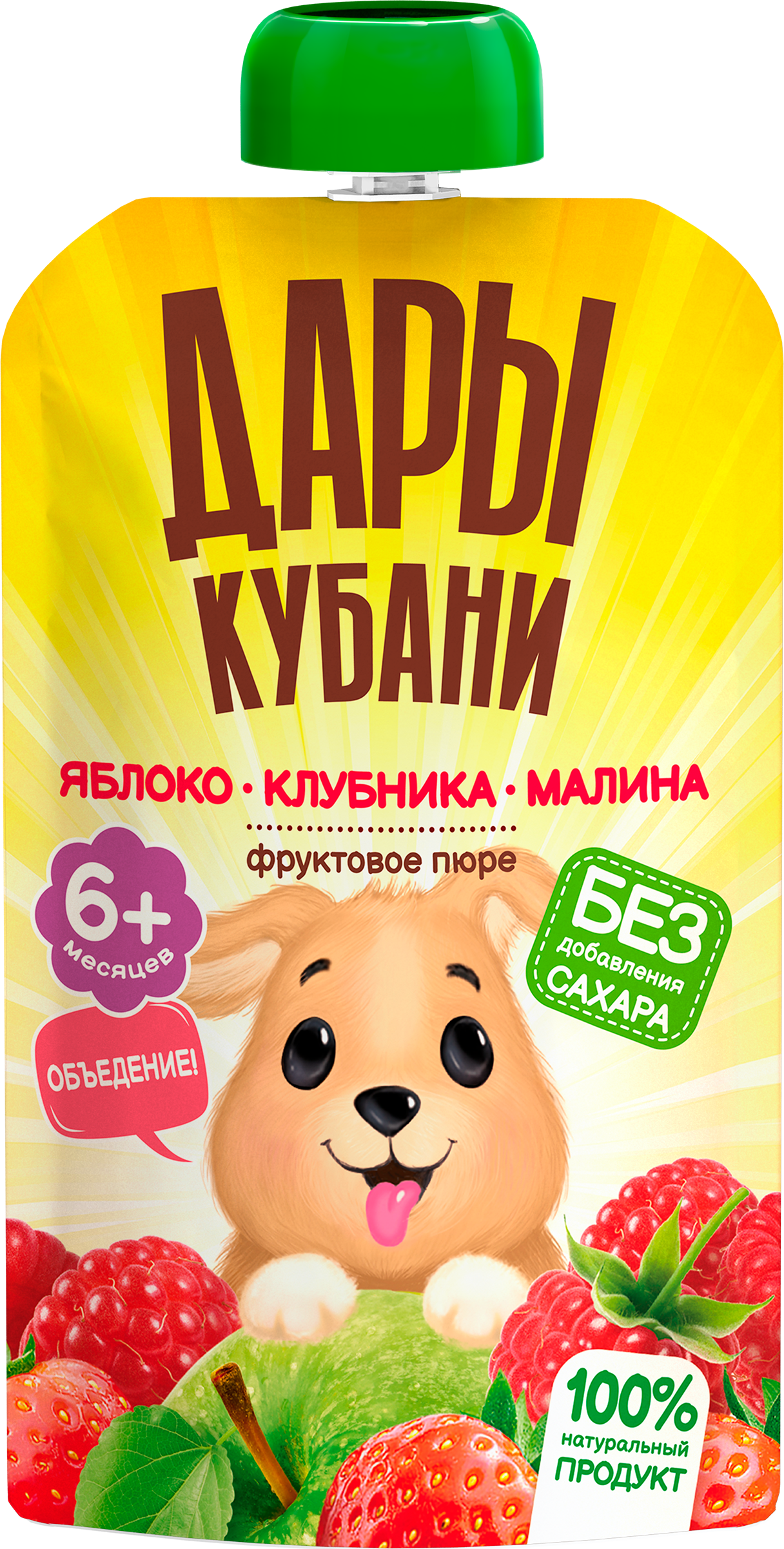 Изображение товара Пюре фруктово-ягодное ДАРЫ КУБАНИ Яблоко, клубника и малина, с 6 месяцев, 90г