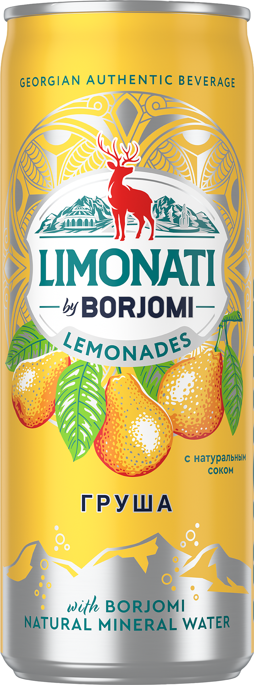 Изображение товара Газированный лимонад BORJOMI со вкусом груши 0.33л в железной банке