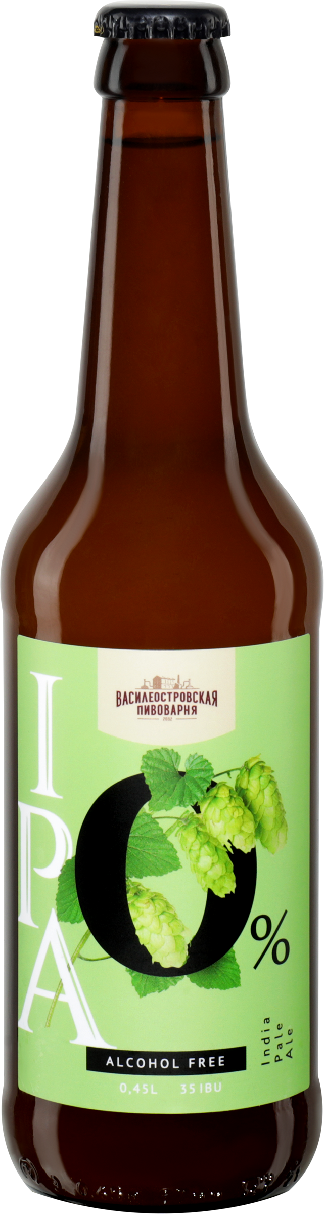 Изображение товара Пиво светлое безалкогольное ВАСИЛЕОСТРОВСКАЯ ПИВОВАРНЯ Ipa нефильтрованное пастеризованное не более 0,5%, 0.45л