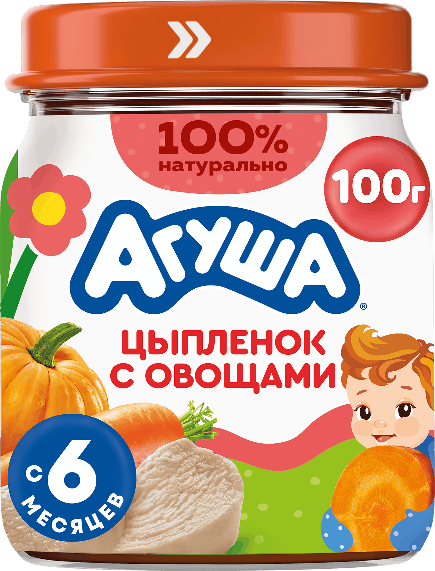Изображение товара Пюре мясо-растительное детское АГУША Цыпленок с овощами, с 6 месяцев, 100г