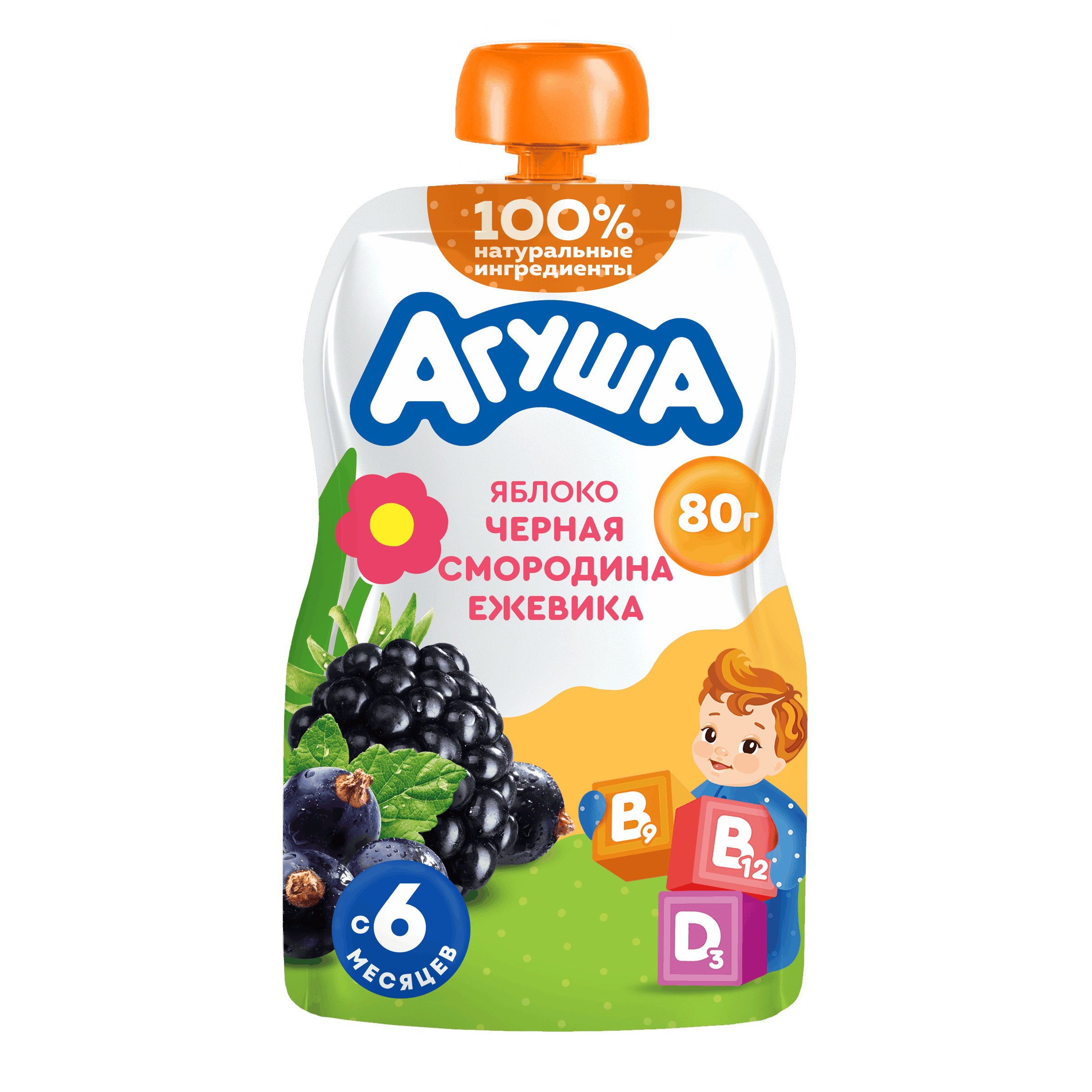 Изображение товара Пюре фруктово-ягодное детское АГУША Укрепляй-ка Яблоко и смородина 80г