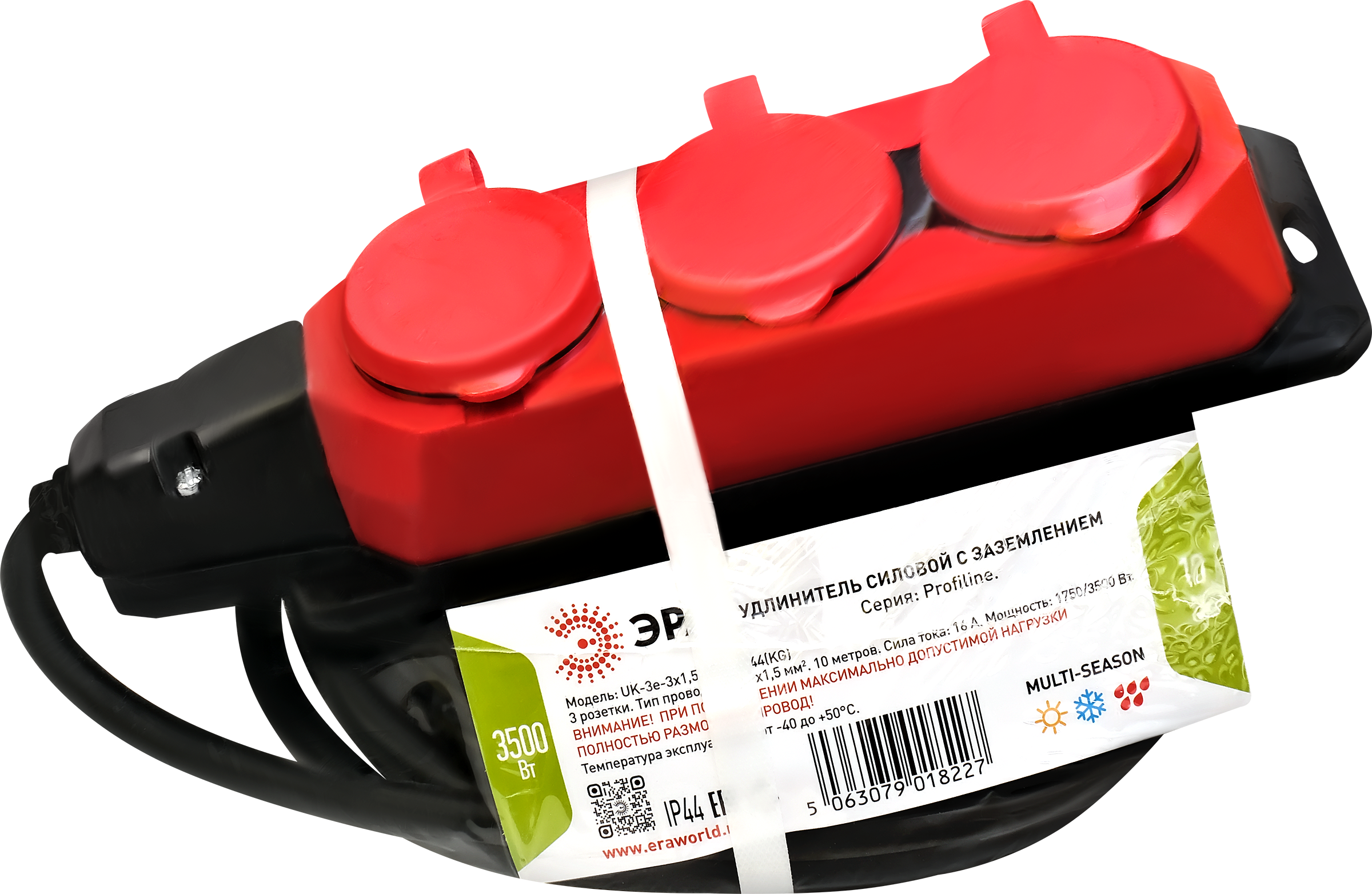 Изображение товара Удлинитель силовой ЭРА UK-3e-3x1,5-10м IP44 3 розетки, надёжный и влагозащищённый