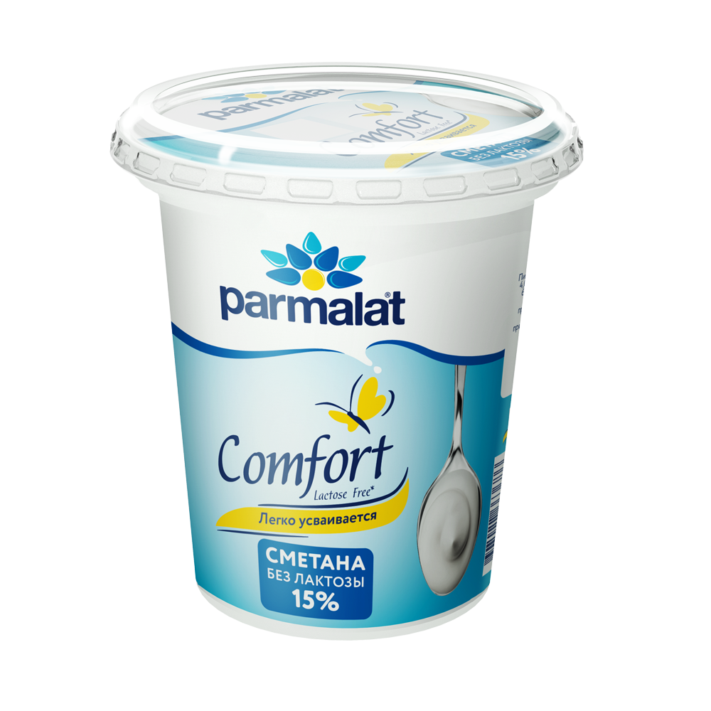 Изображение товара Сметана PARMALAT Comfort безлактозная 15% 300г натуральный кисломолочный продукт