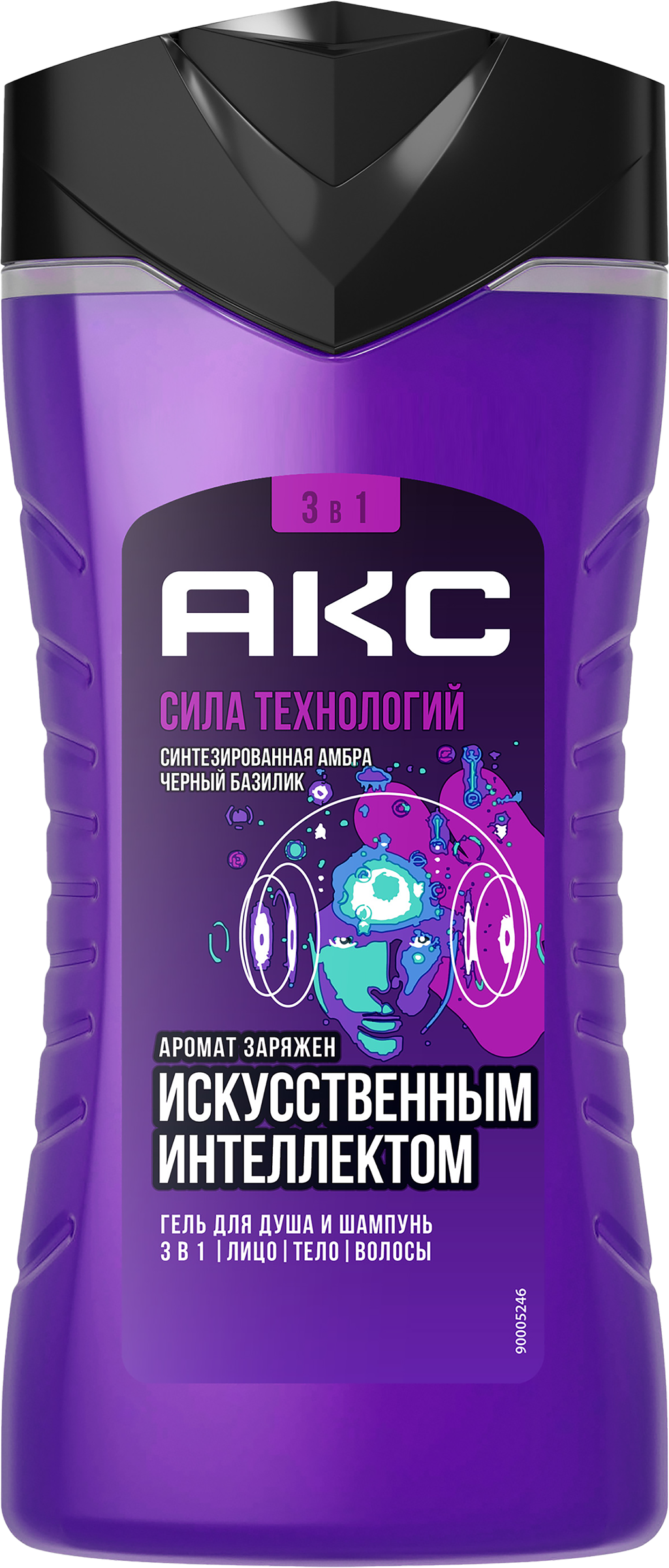 Изображение товара Гель для душа и шампунь мужской АКС 3в1 Сила технологий Синтезированная амбра Черный базилик, 250мл