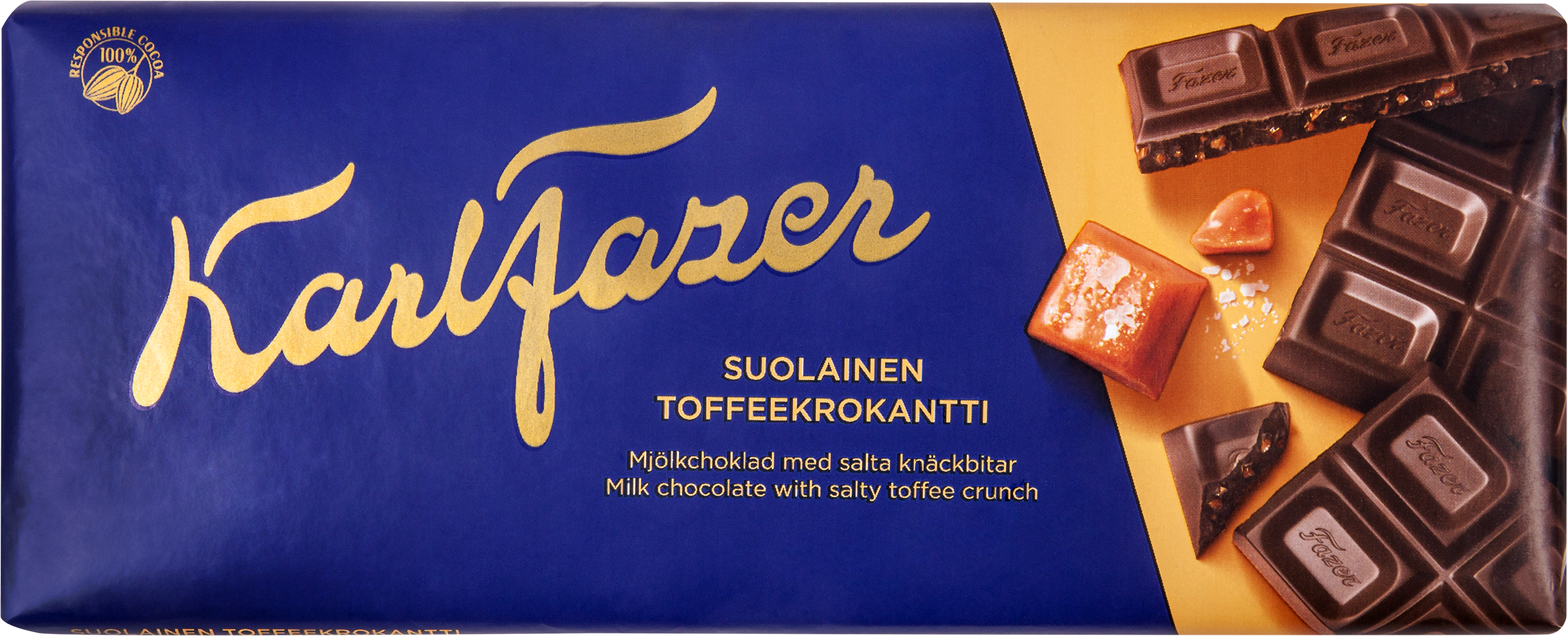 Изображение товара Шоколад молочный KARL FAZER с крошкой из соленой мягкой карамели, 180г