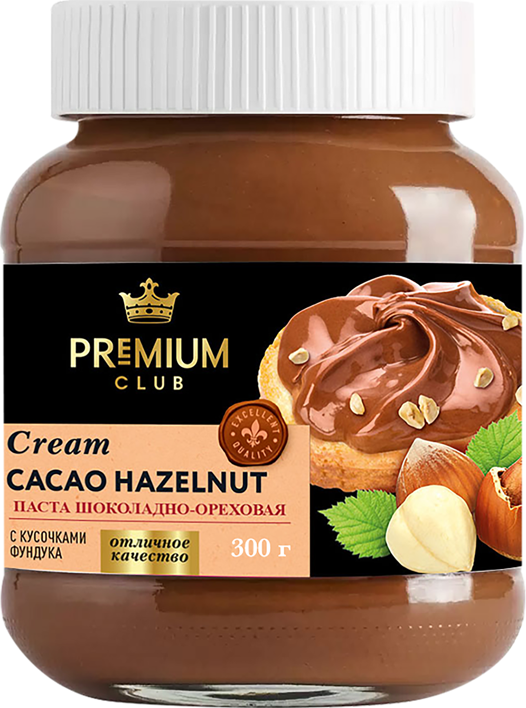 Изображение товара Паста шоколадно-ореховая PREMIUM CLUB с кусочками фундука 30%, 300г