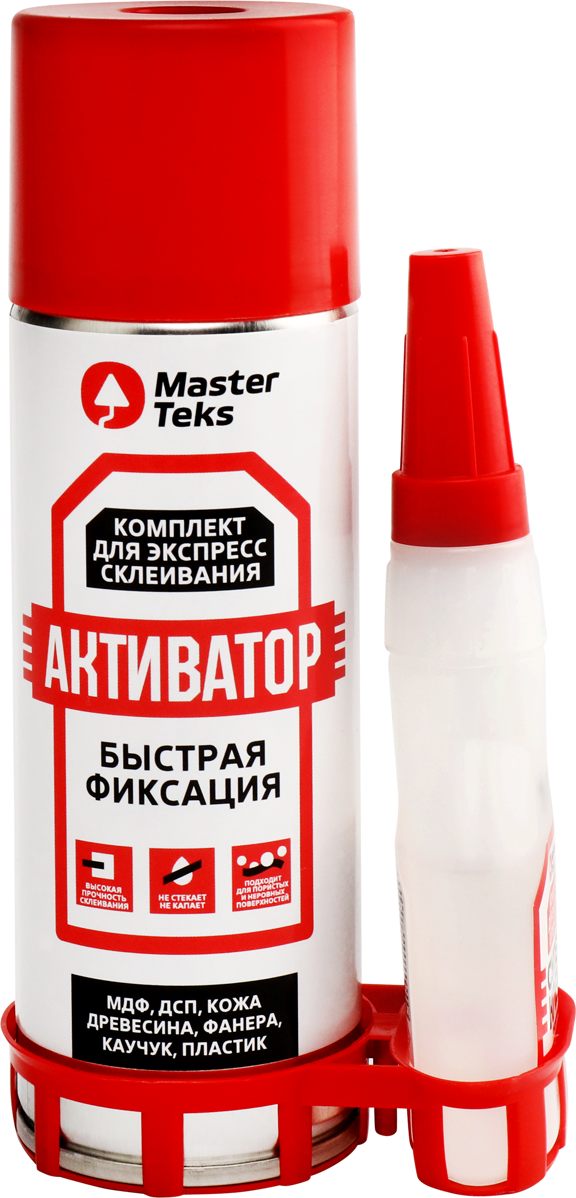 Изображение товара Супер-клей MASTERTEKS Комплект для экспресс склеивания, со спреем-активатором для быстрого и прочного склеивания, прозрачный, Арт. 9781863, 200мл+50г